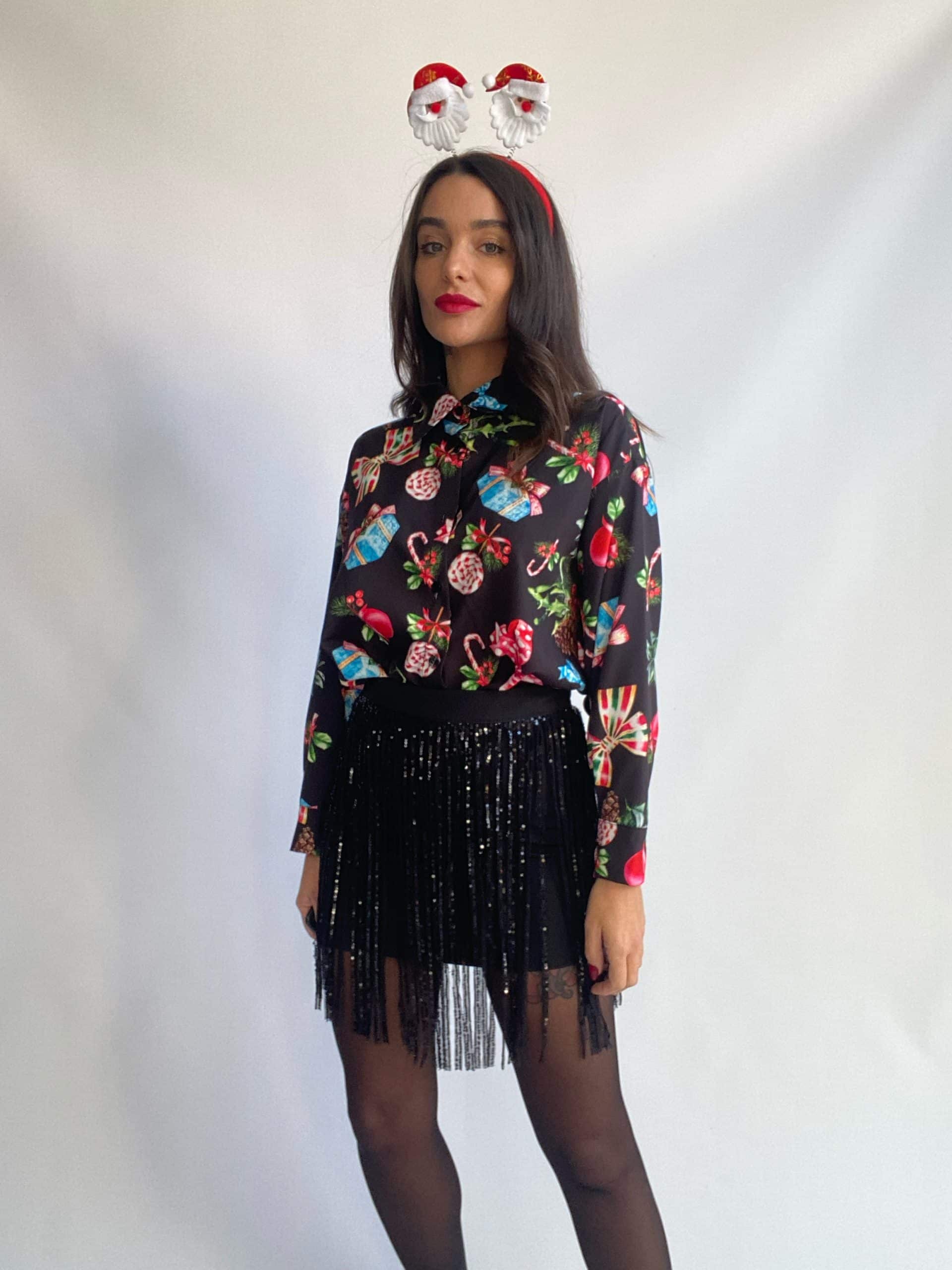 Mini Gonna Frange Paillettes - Nero