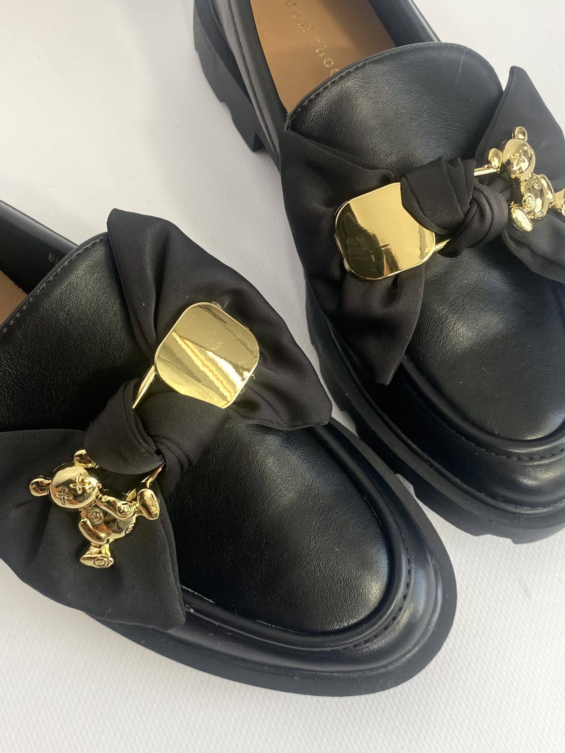 Mocassino Platform con Fiocco ed Orsetto -Nero