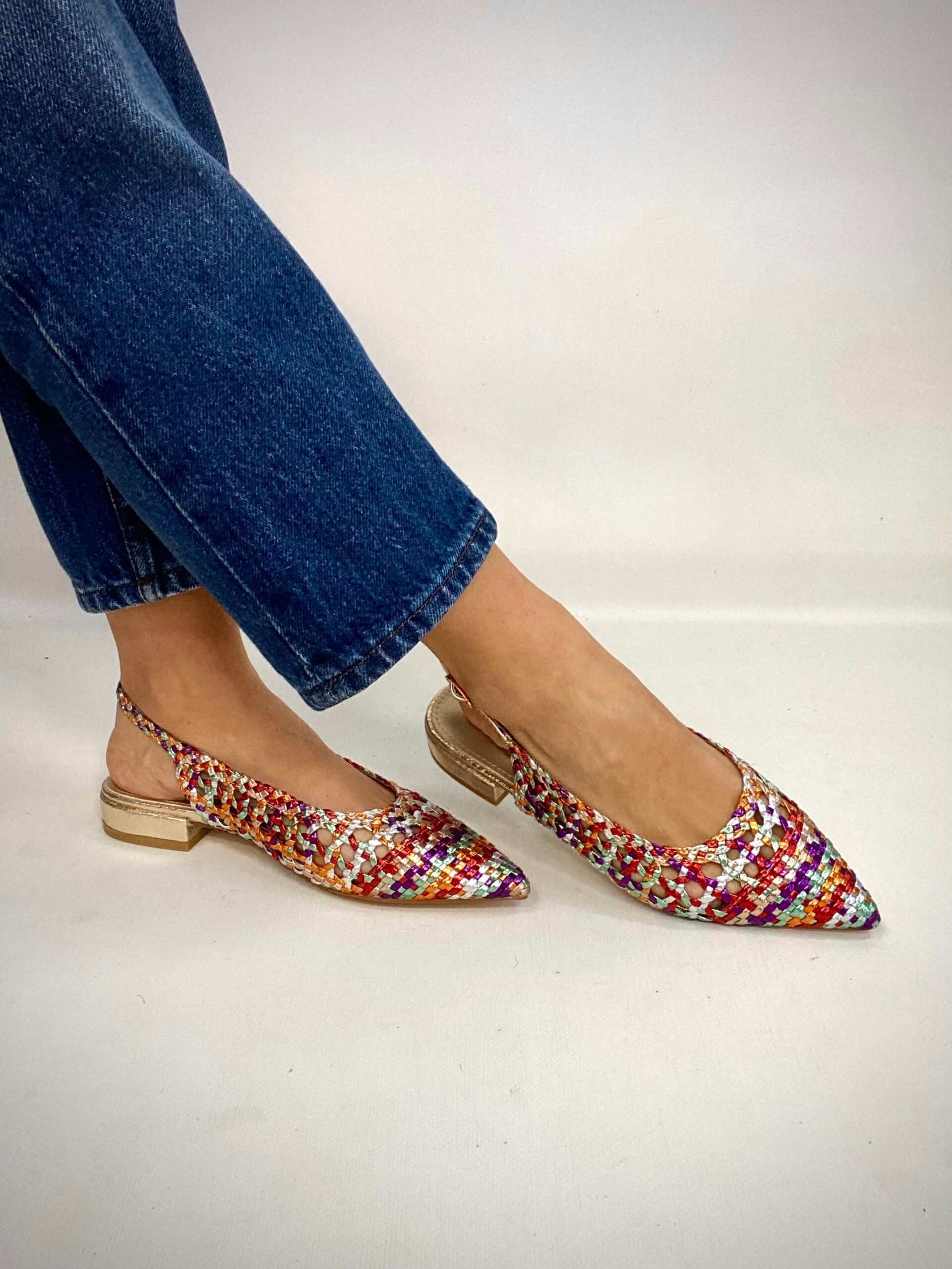 Slingback Flat Rafia - Multicolor Arancio / Viola