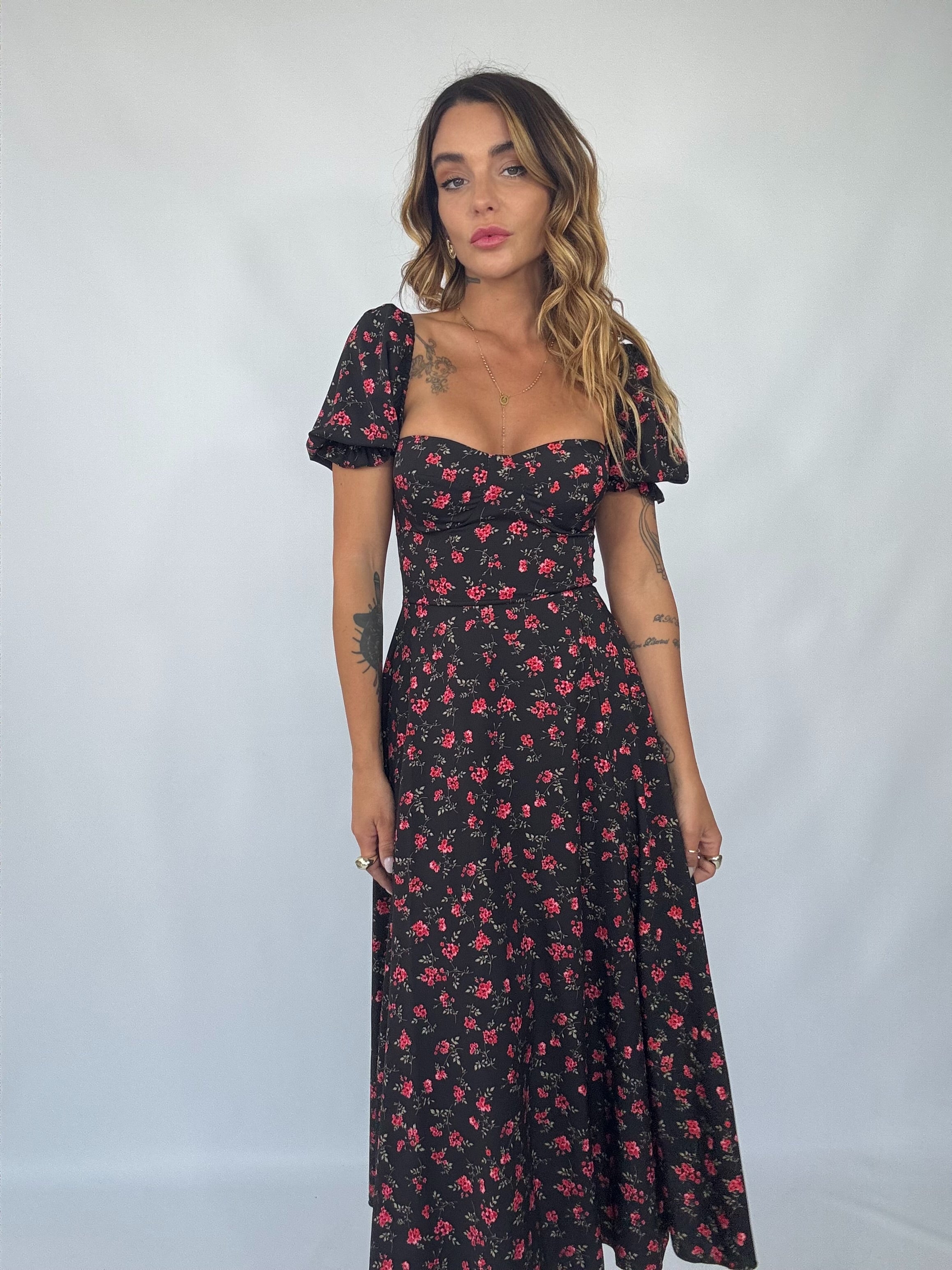 Maxi Dress Sofia - Nero / Rosso