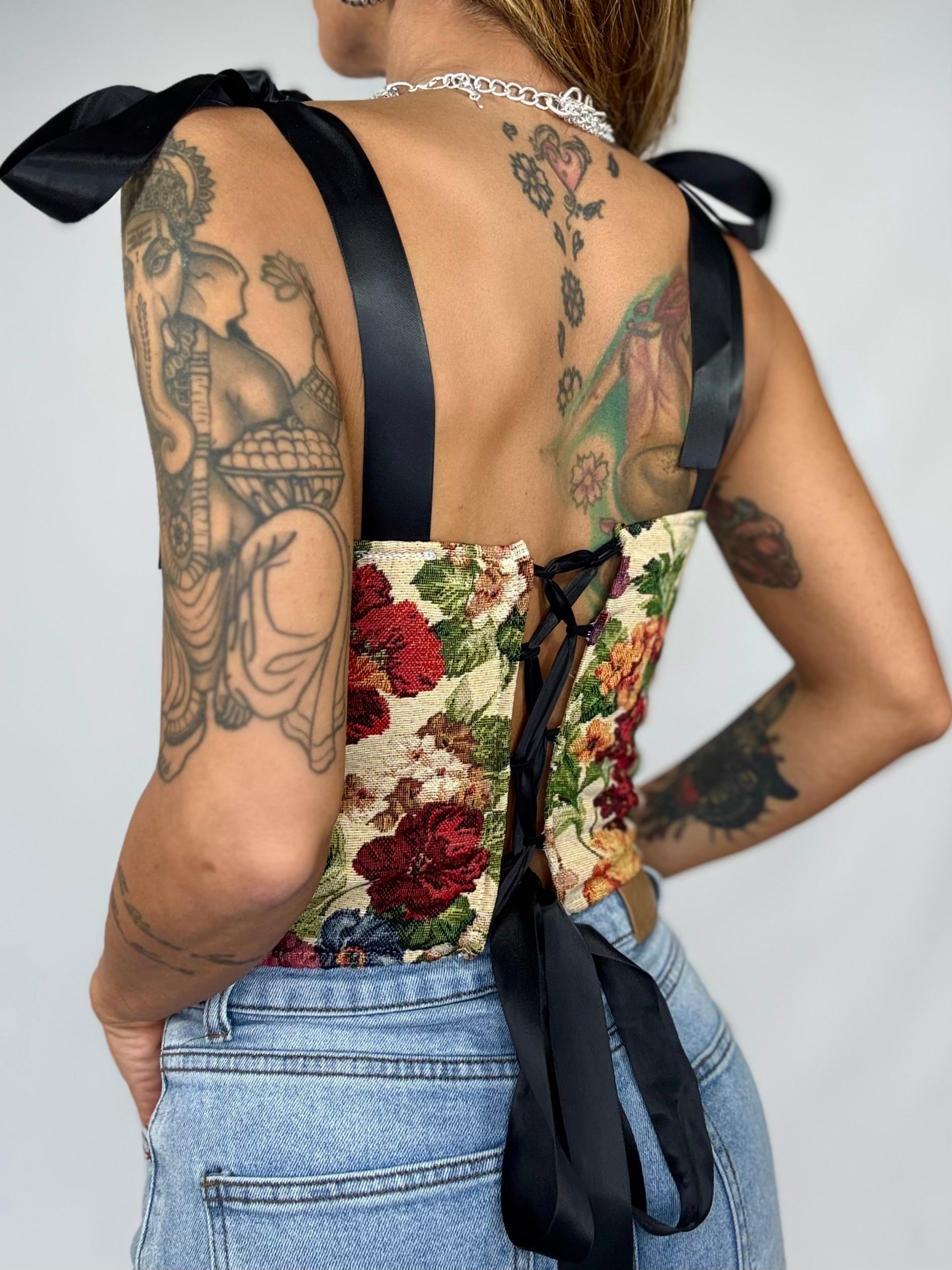 Corsetto Rose Retro con Lacci - Beige