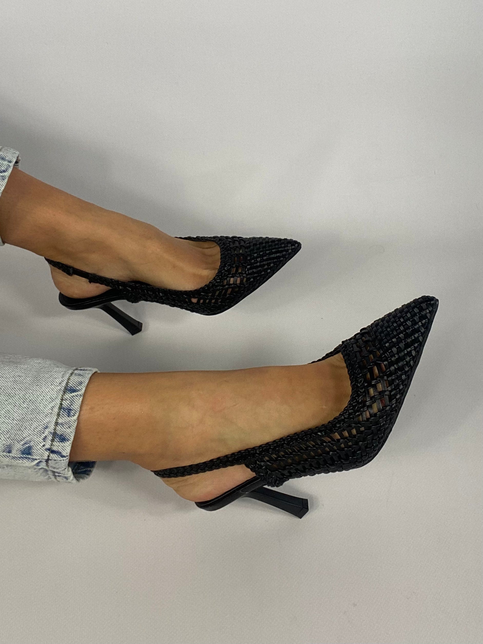 Slingback New Rafia Medium Heels - Nero