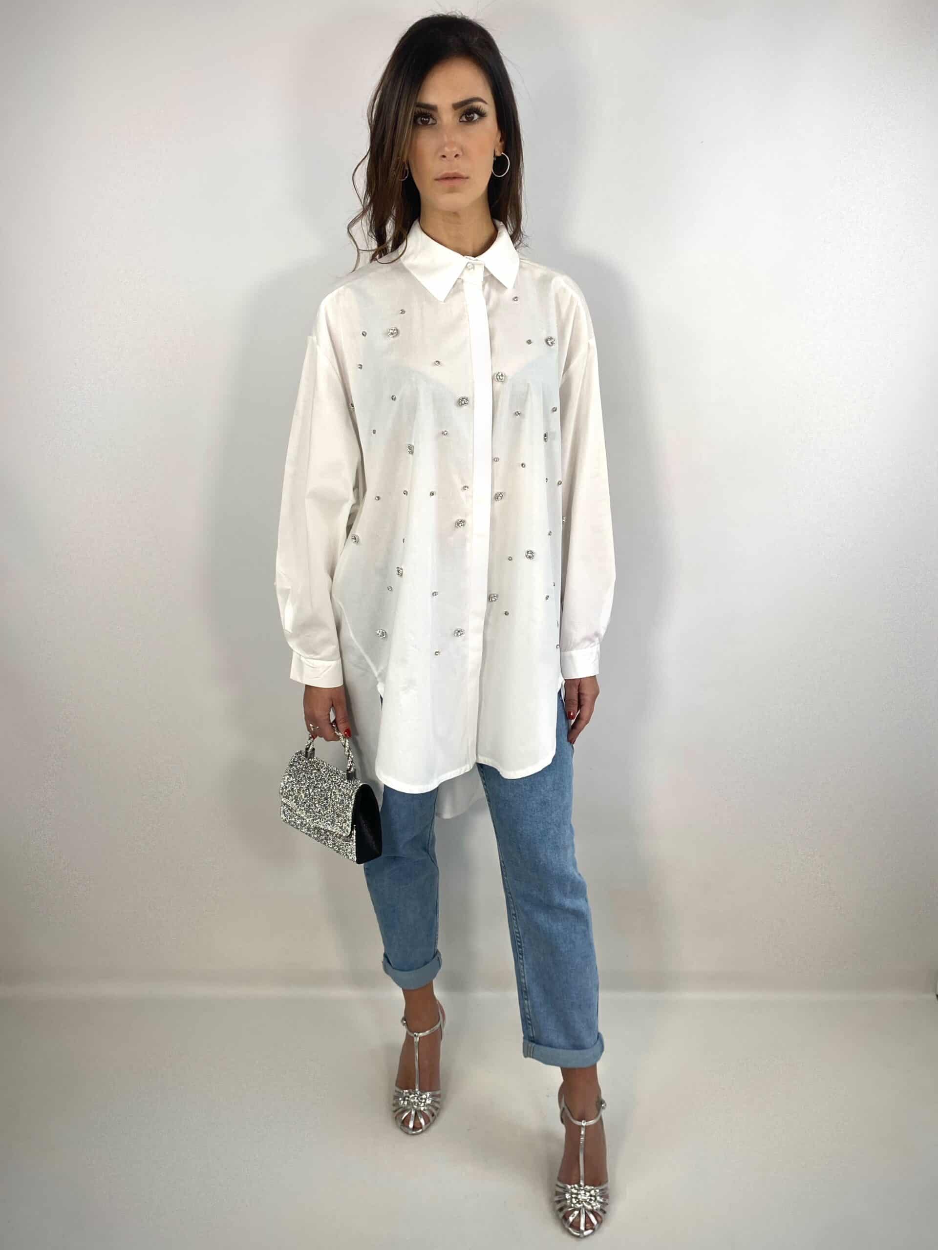 Maxi Camicia Con Pietre - Bianco