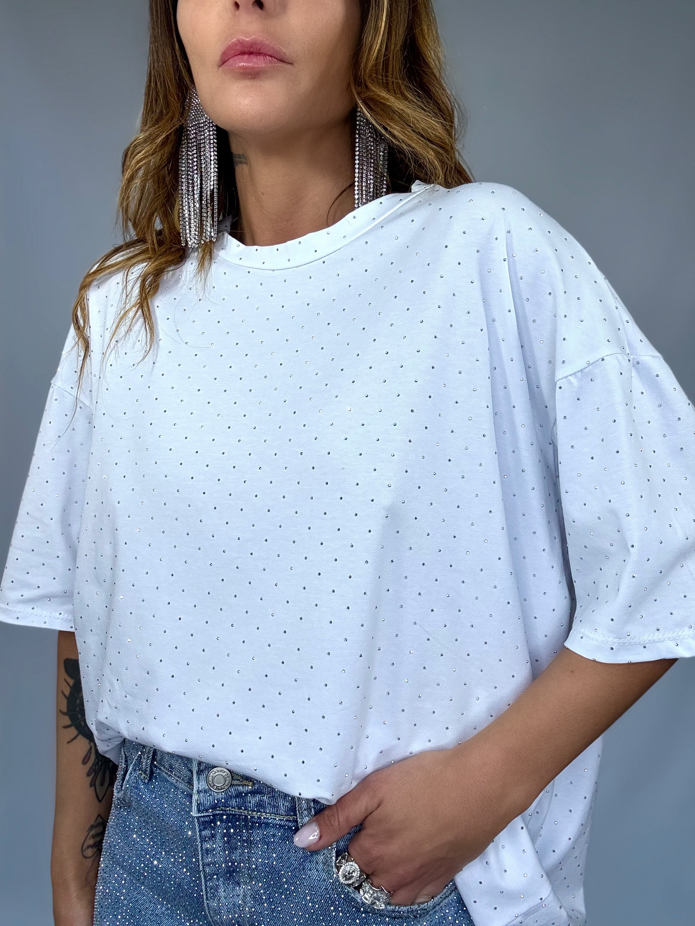 T-shirt Over Strass - Bianco