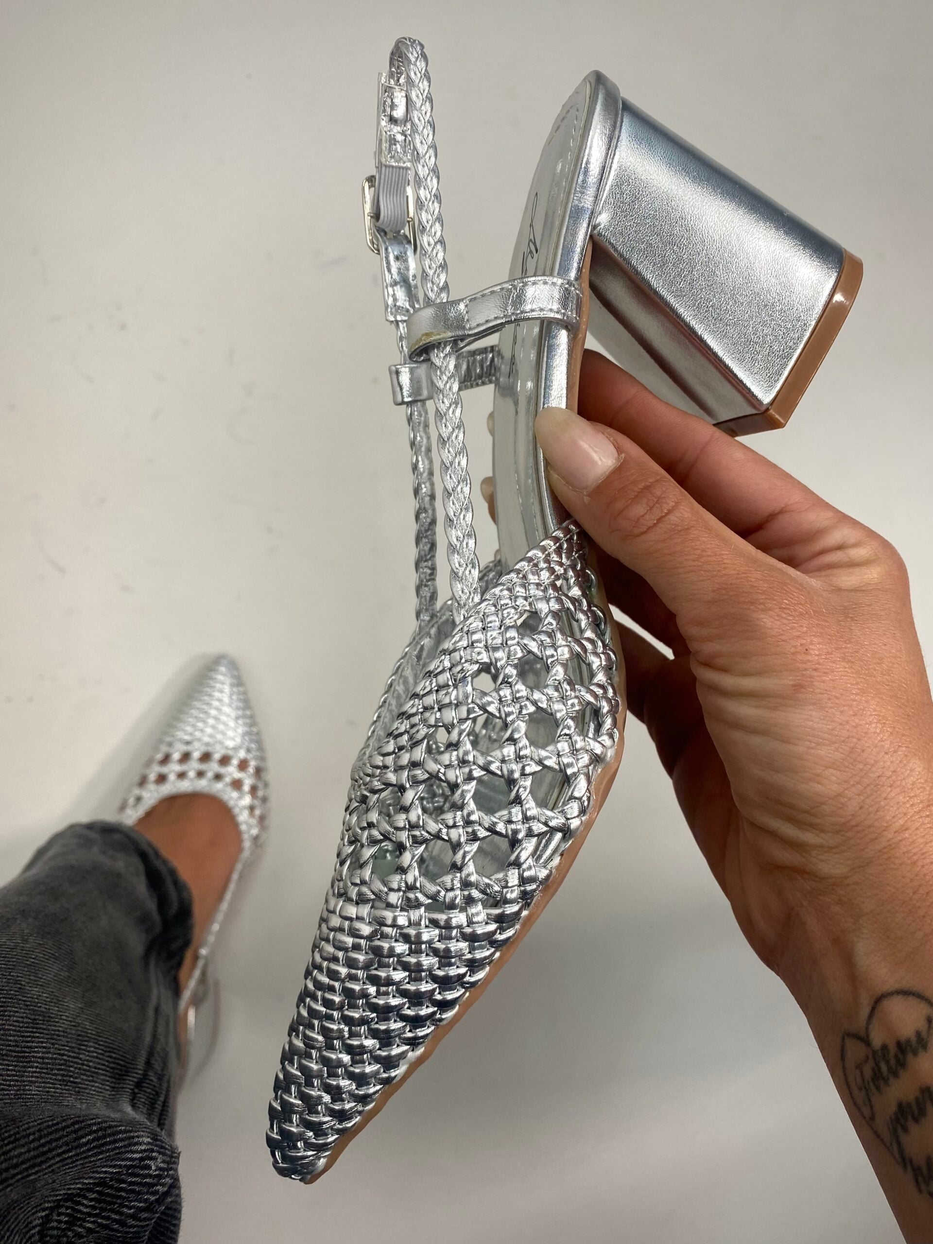 New Slingback Rafia Comfort Heels 2.0 - Argento