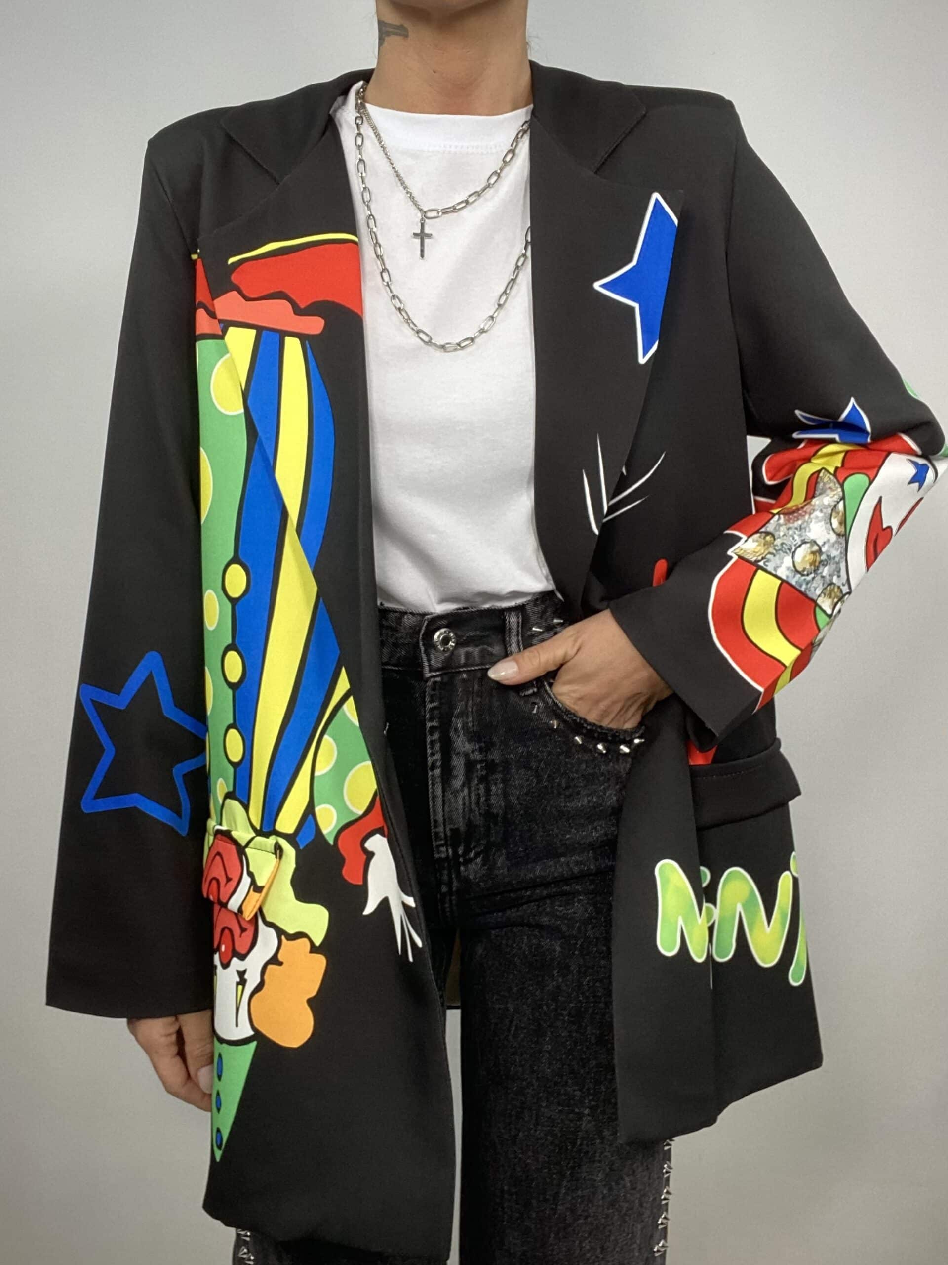 Blazer con Stampa Pagliaccio- Nero