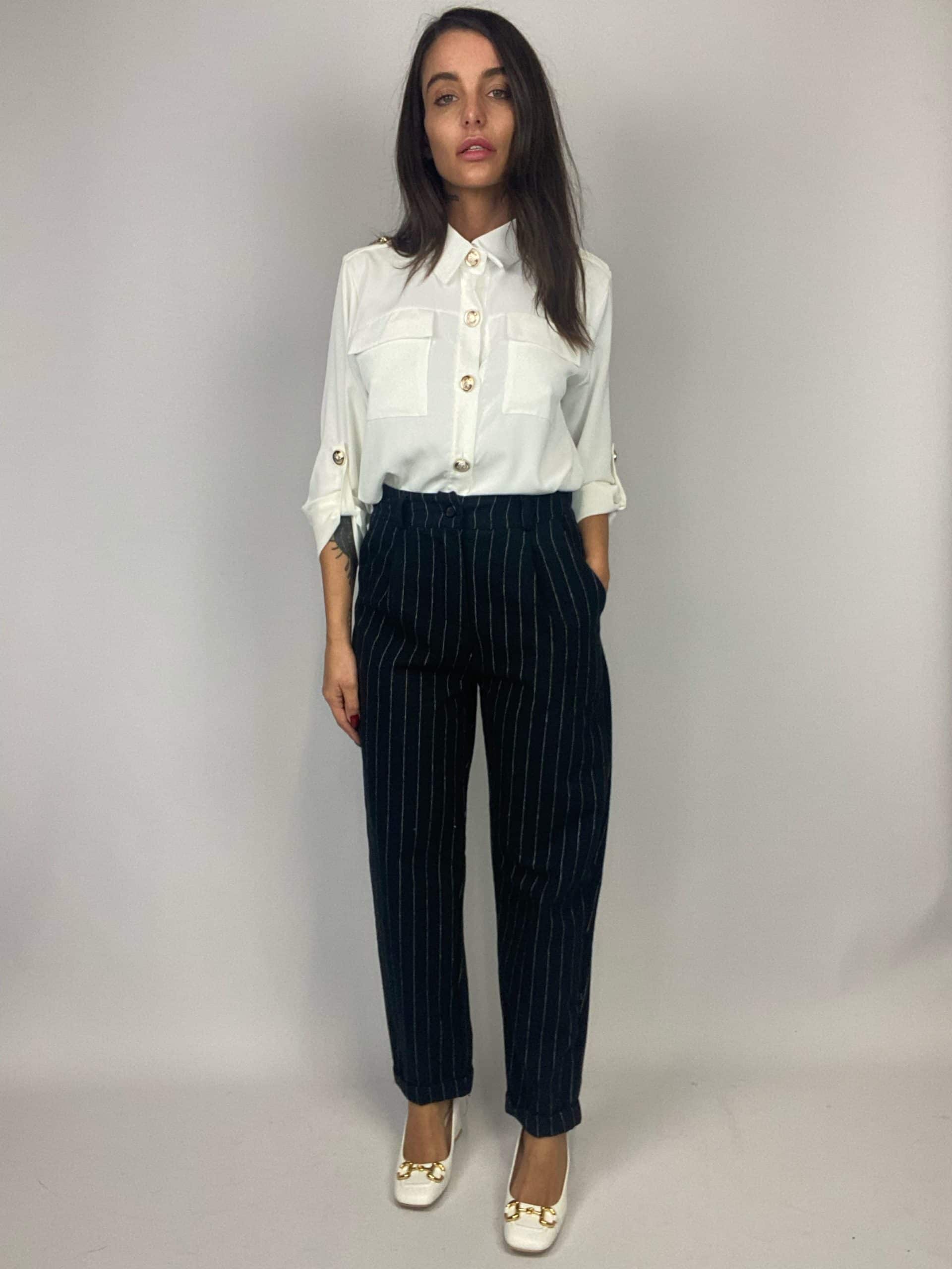 Pantaloni Completo Gessato Flanella - Nero