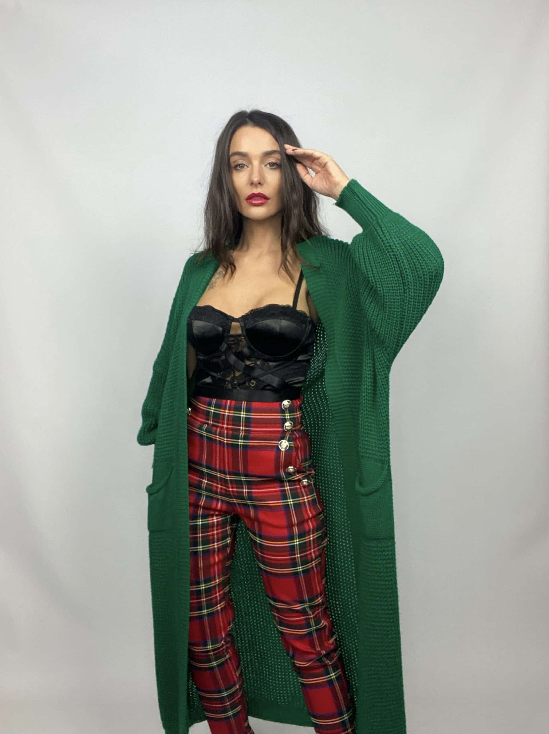 Pantaloni Tartan Bottoni Gioiello - Rosso