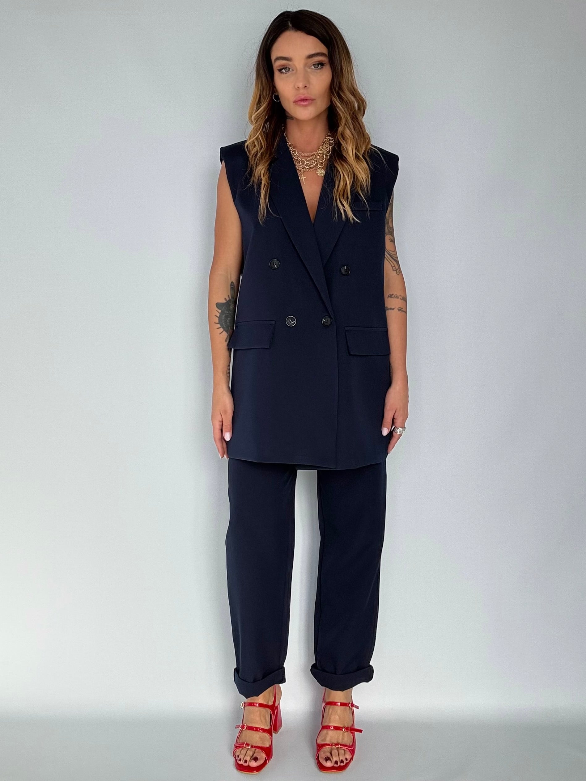 Completo Gilet Over e Pantaloni Pinces - Blu Navy