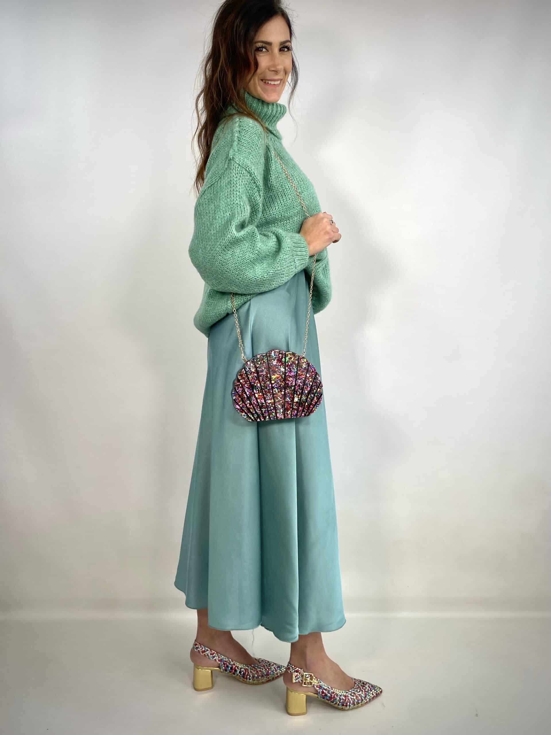 Gonna Midi Satin - Verde