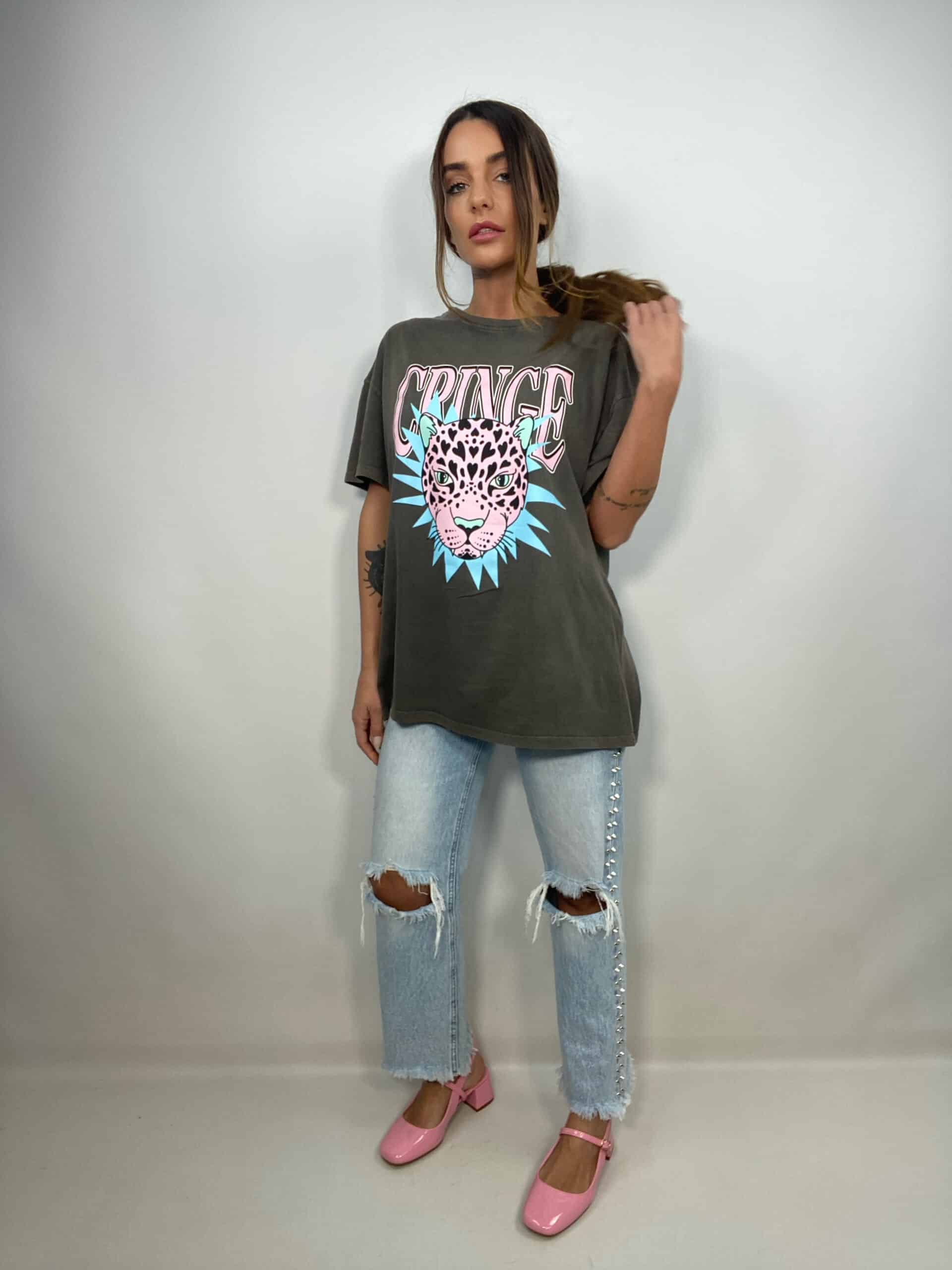 T-shirt Acid Wash - Leopardo - Cringe