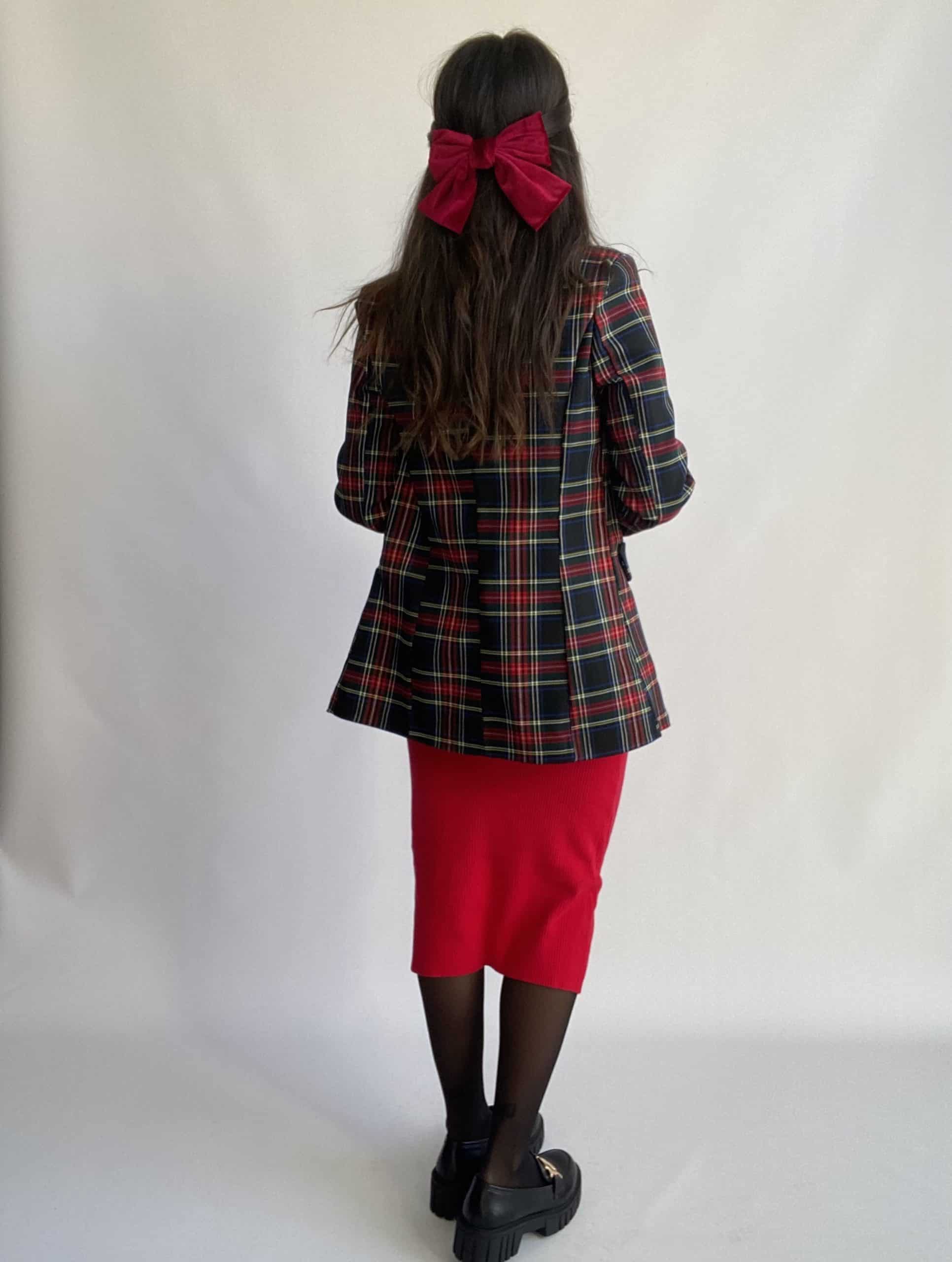 Blazer Tartan Bottoni Gioiello - Nero