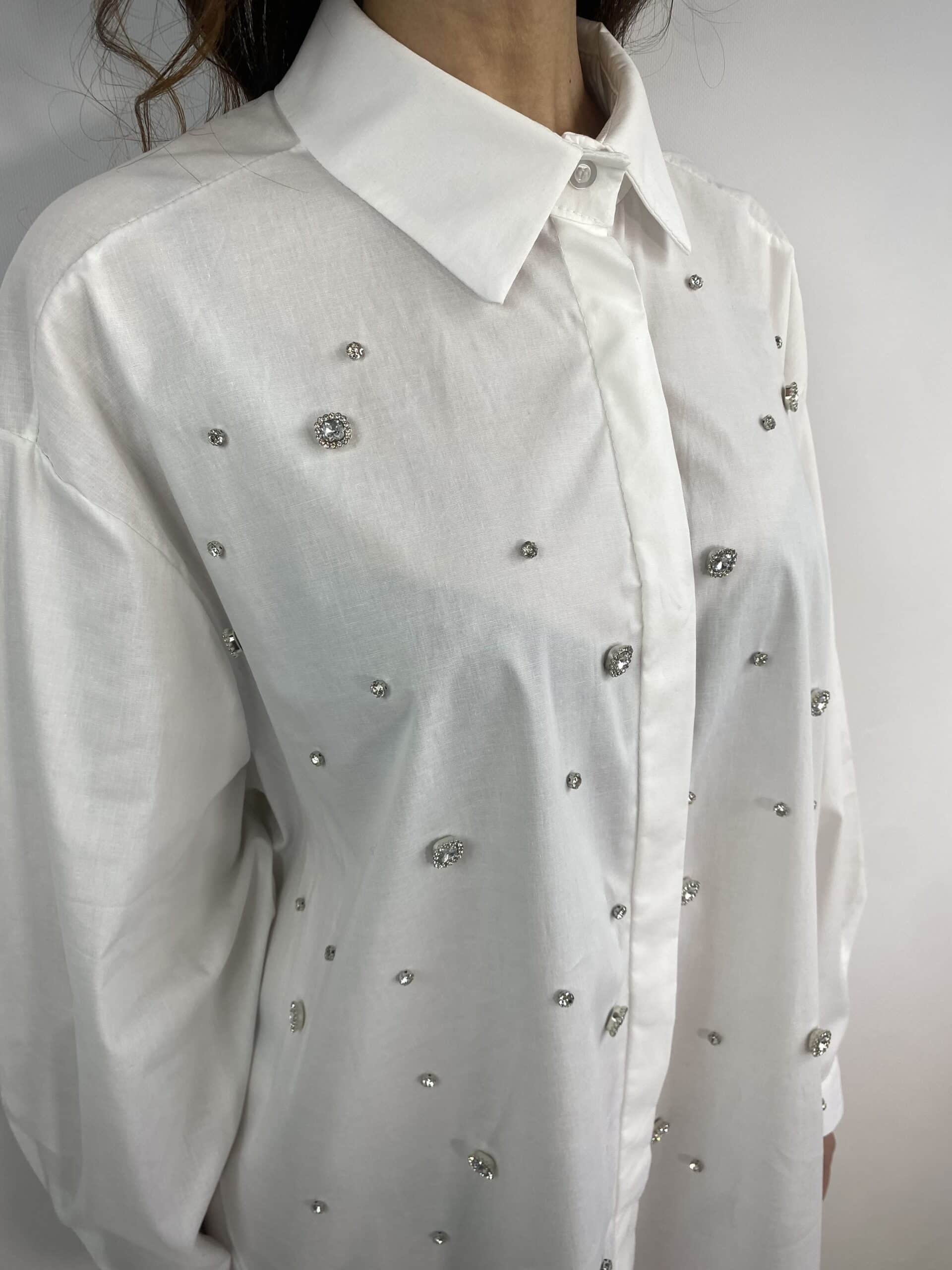 Maxi Camicia Con Pietre - Bianco