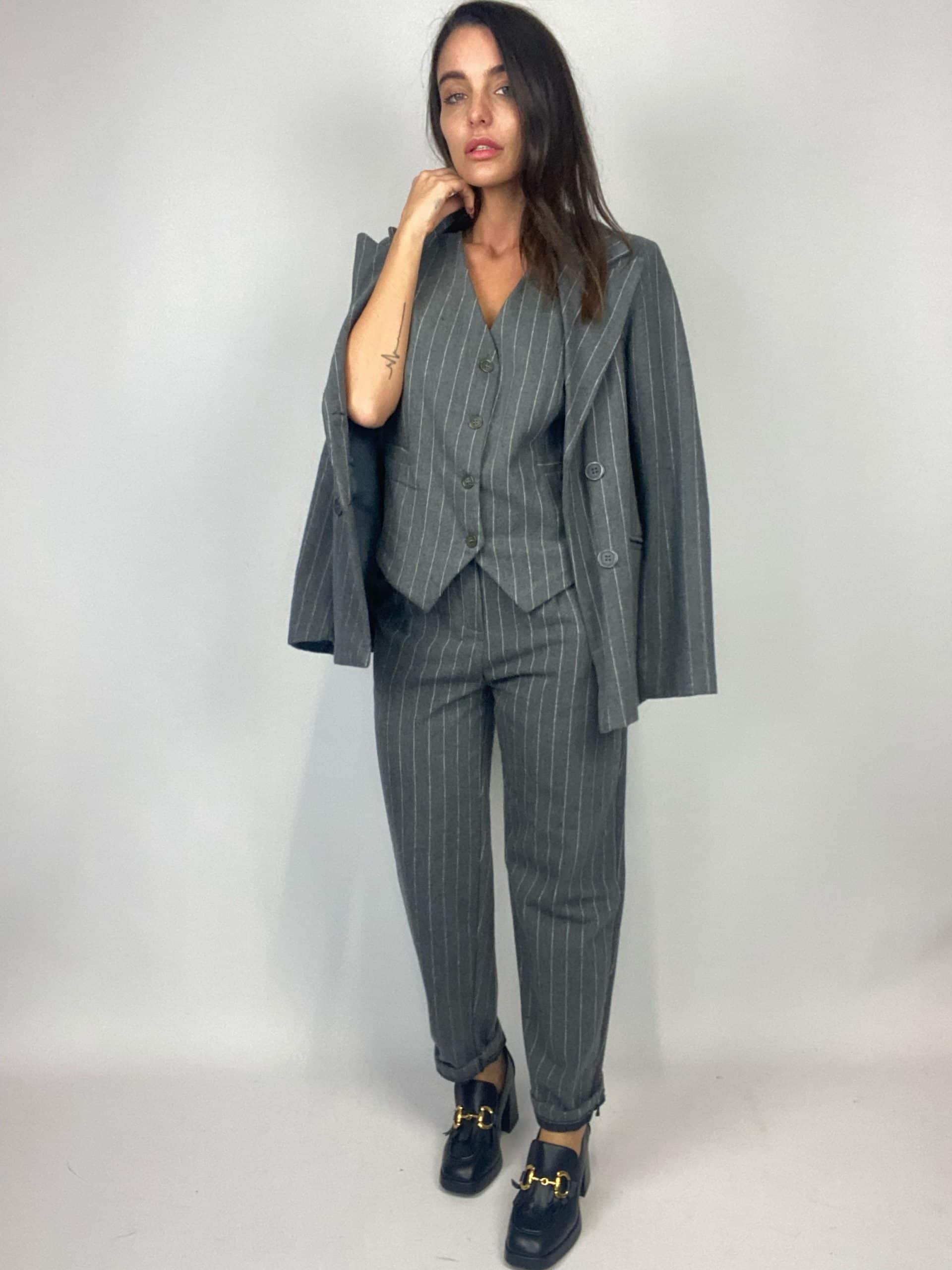 Gilet Completo Gessato Flanella - Grigio
