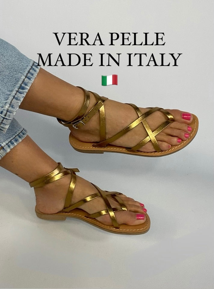Sandali Vera Pelle Made In Italy - Oro