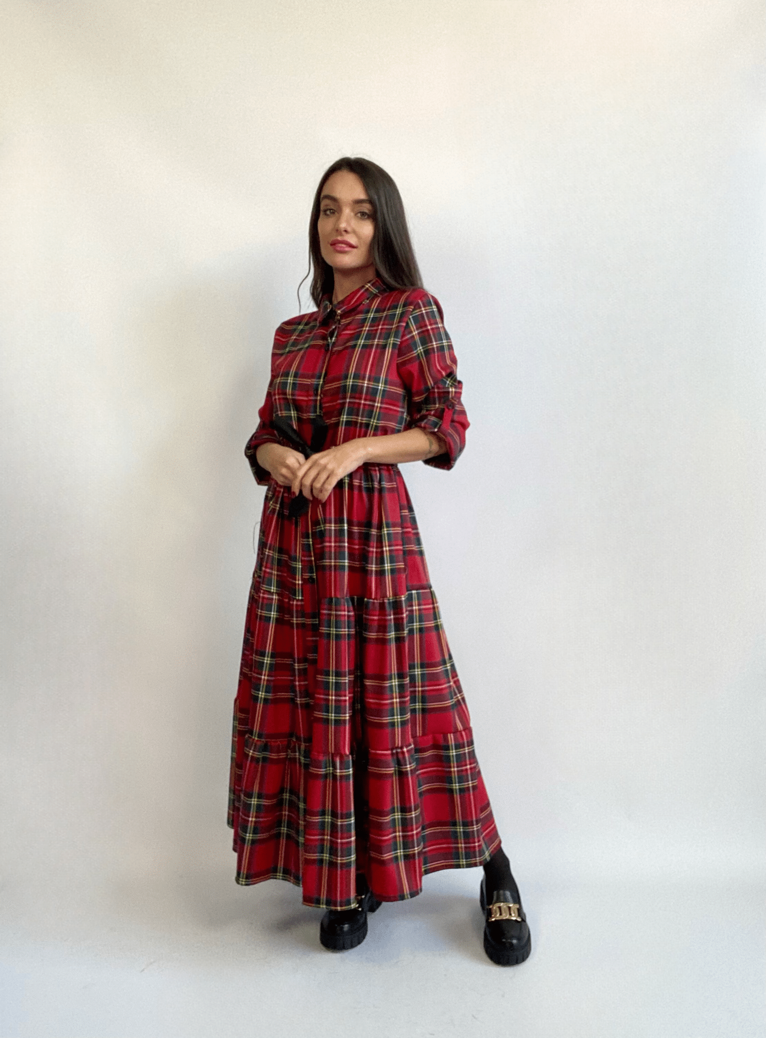 Maxi Dress Tartan - Rosso