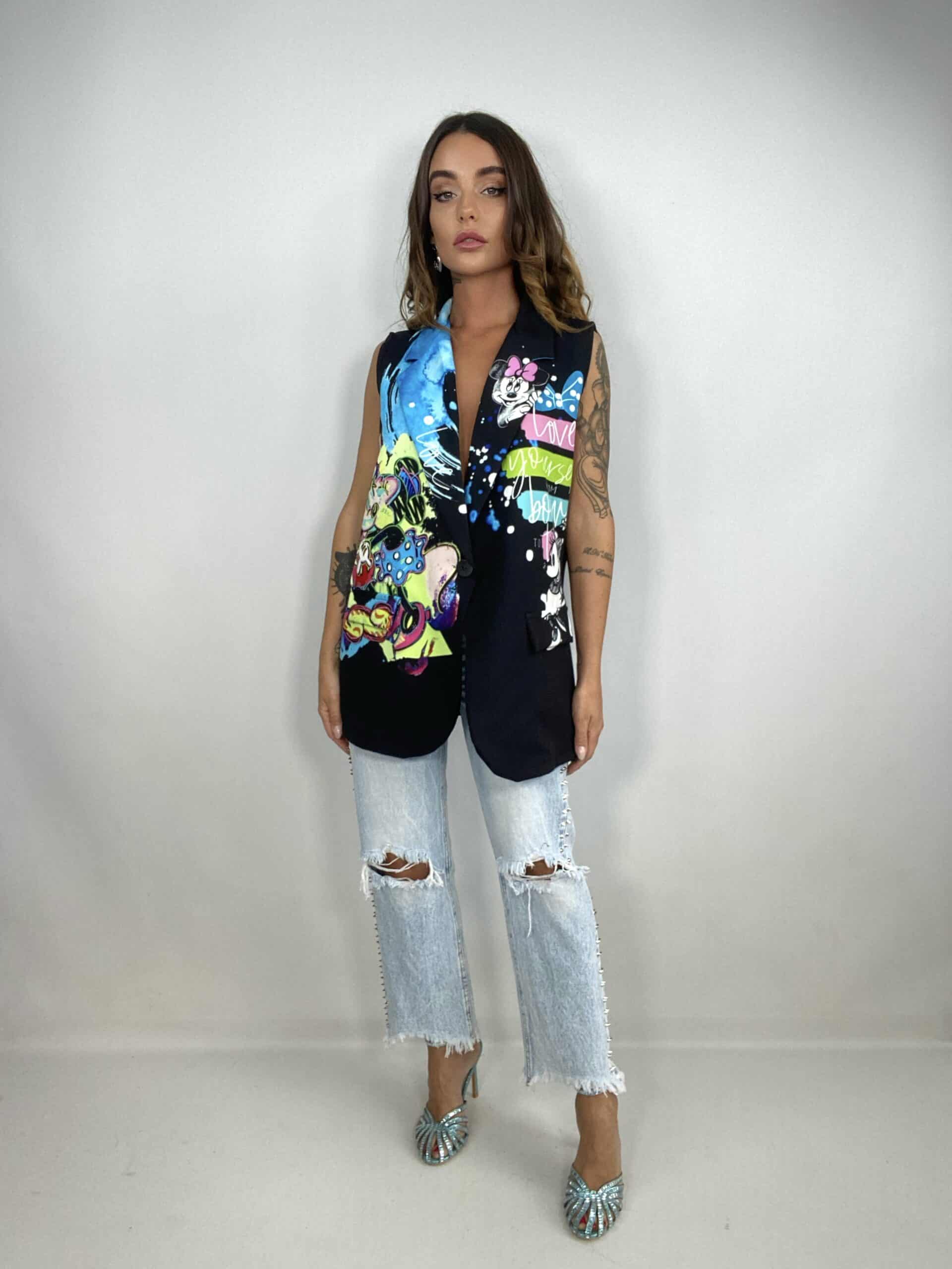 Gilet Oversize Stampa Minnie e Topolino - Fluo