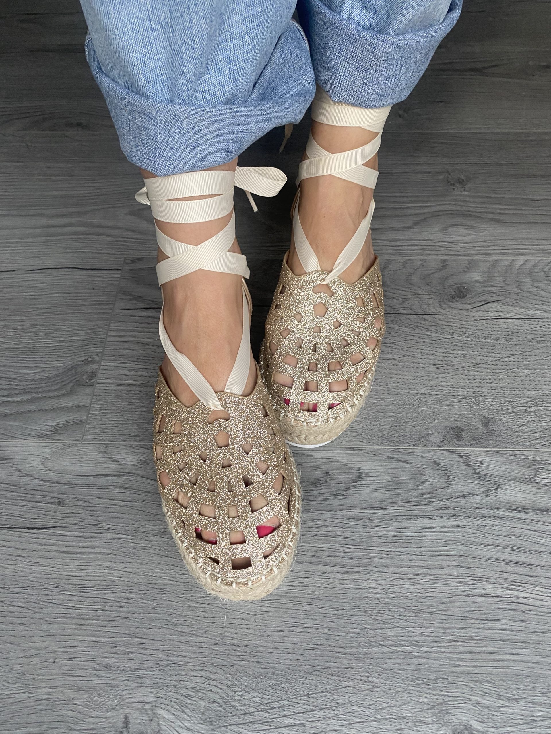 Espadrillas Glitter Lacci alla Schiava - Oro
