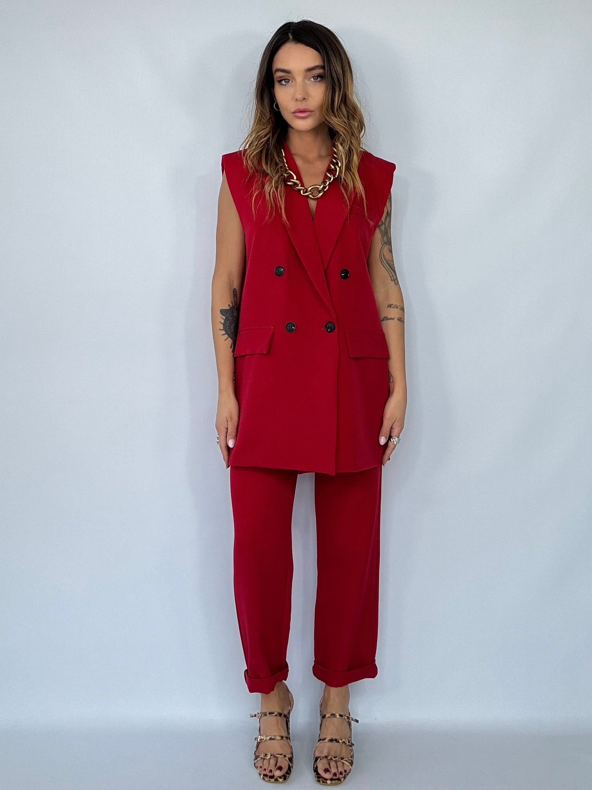 Completo Gilet Over e Pantaloni Pinces - Rosso