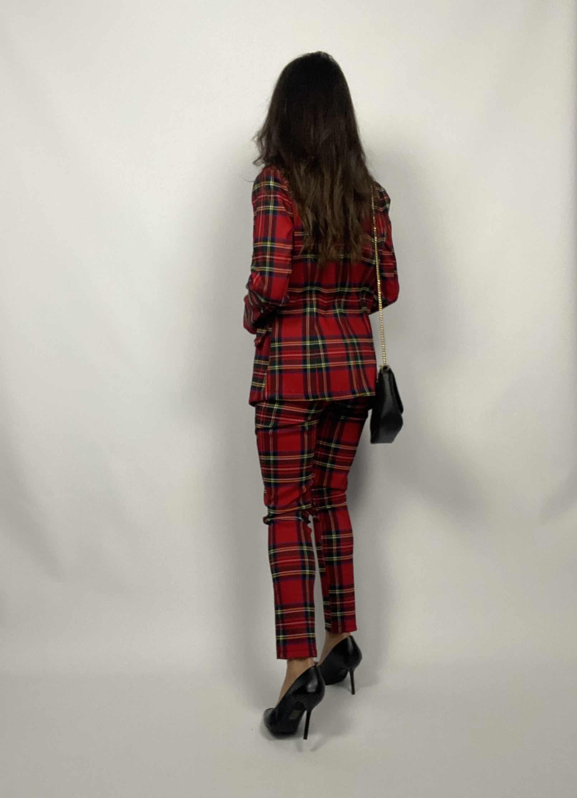 Pantaloni Tartan Bottoni Gioiello - Rosso