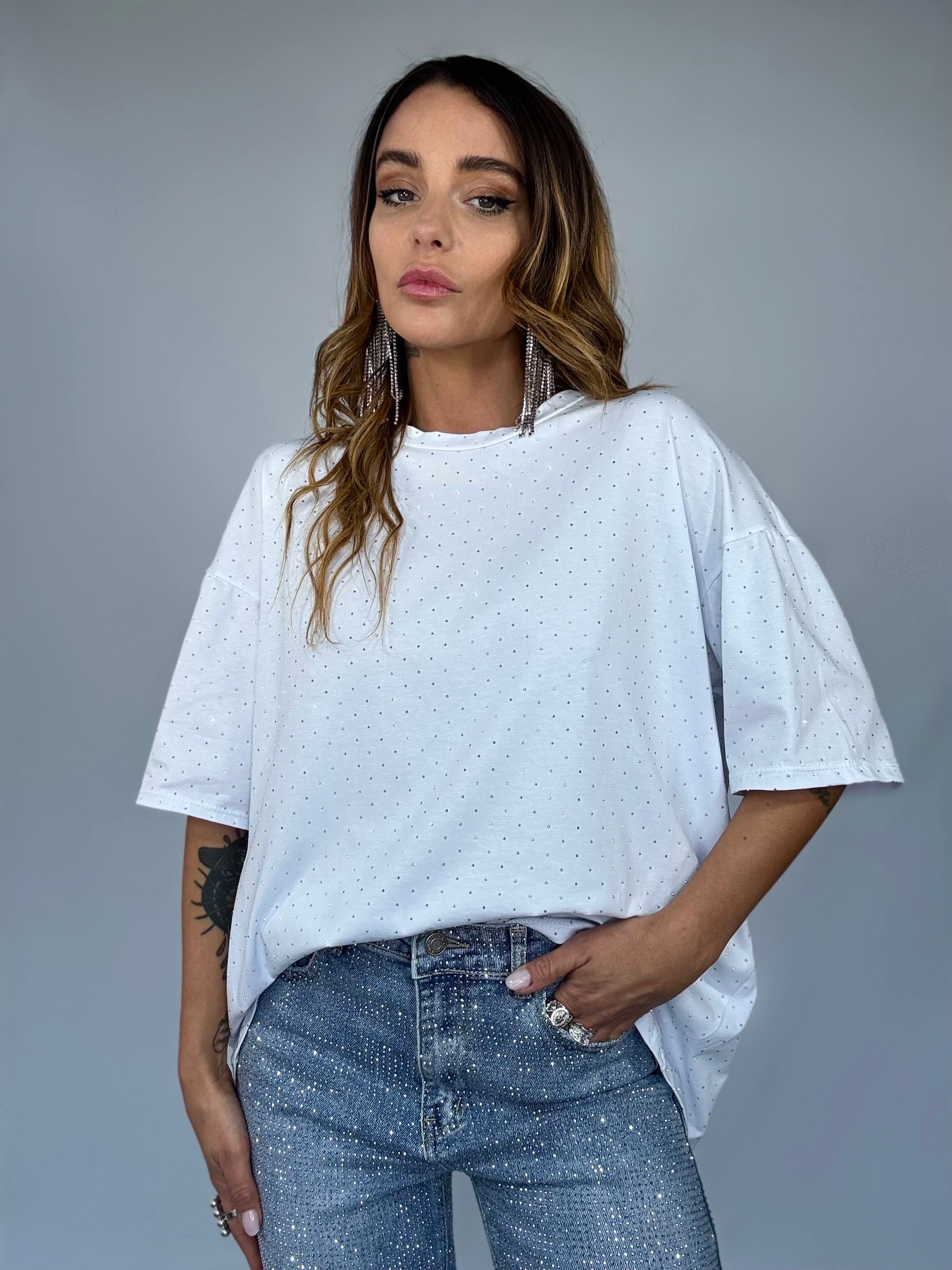 T-shirt Over Strass - Bianco