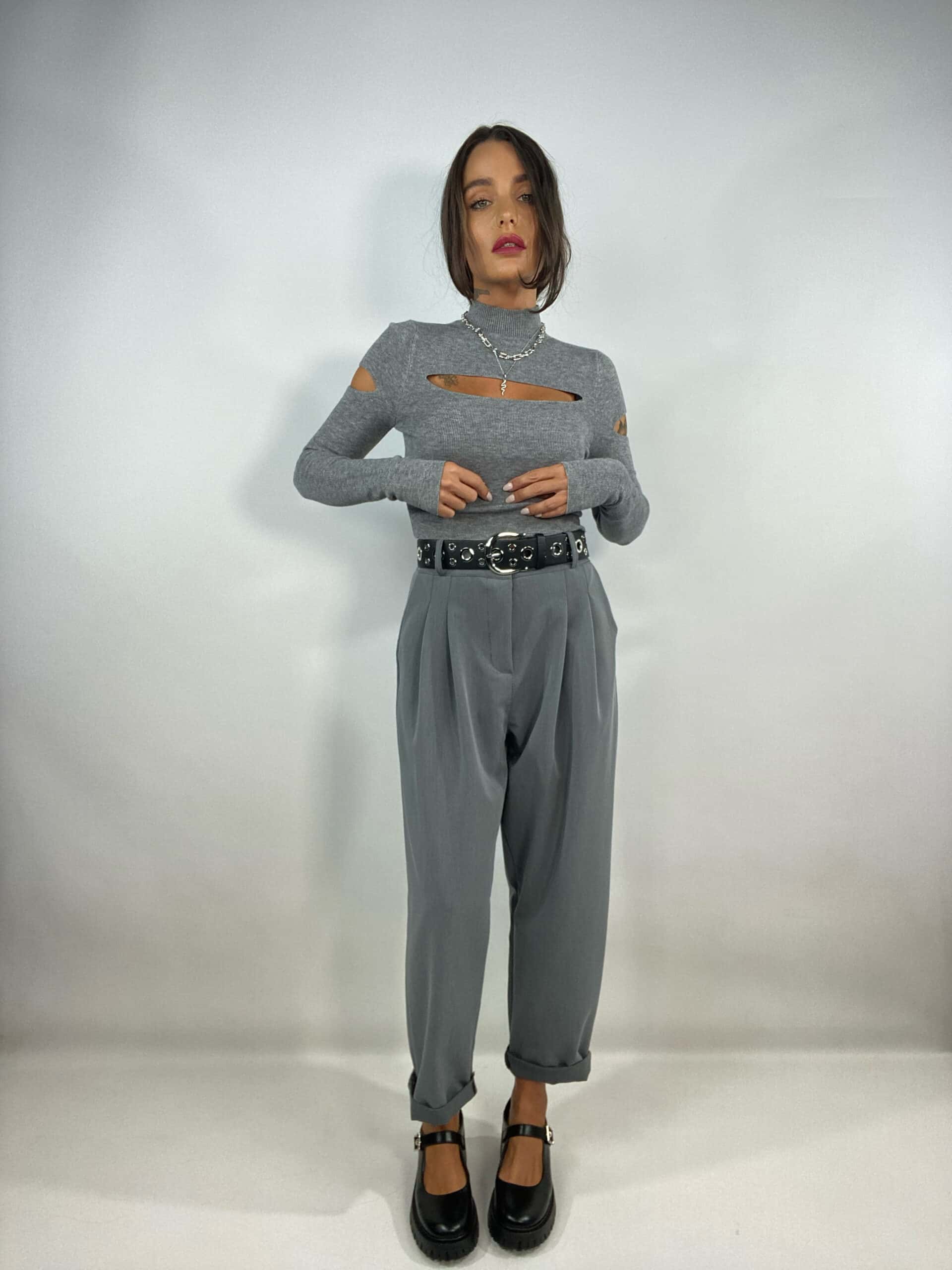 Maglia Crop con Cut Out - Grigio.