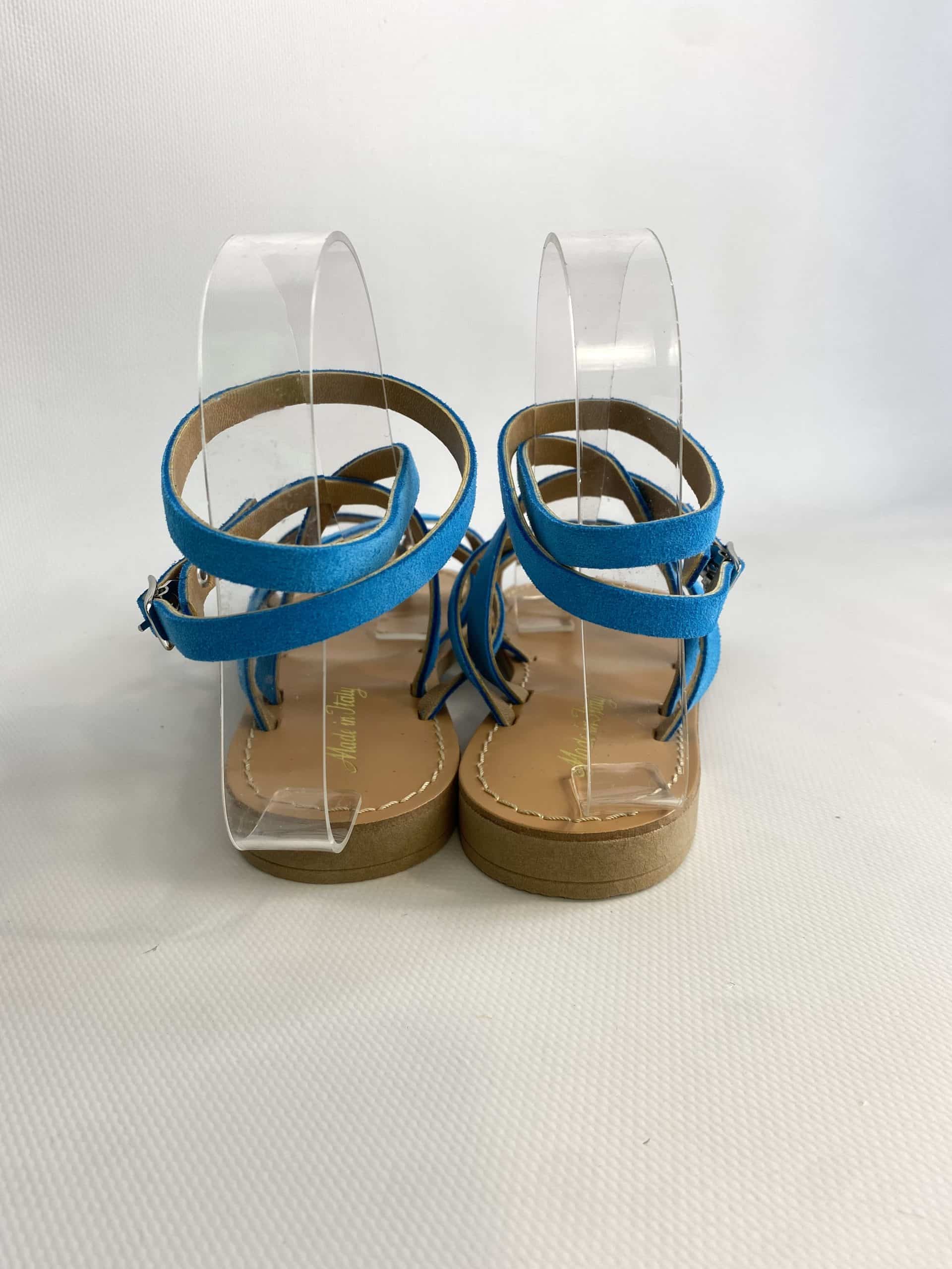 Sandali Vera Pelle Made In Italy - Azzurro.