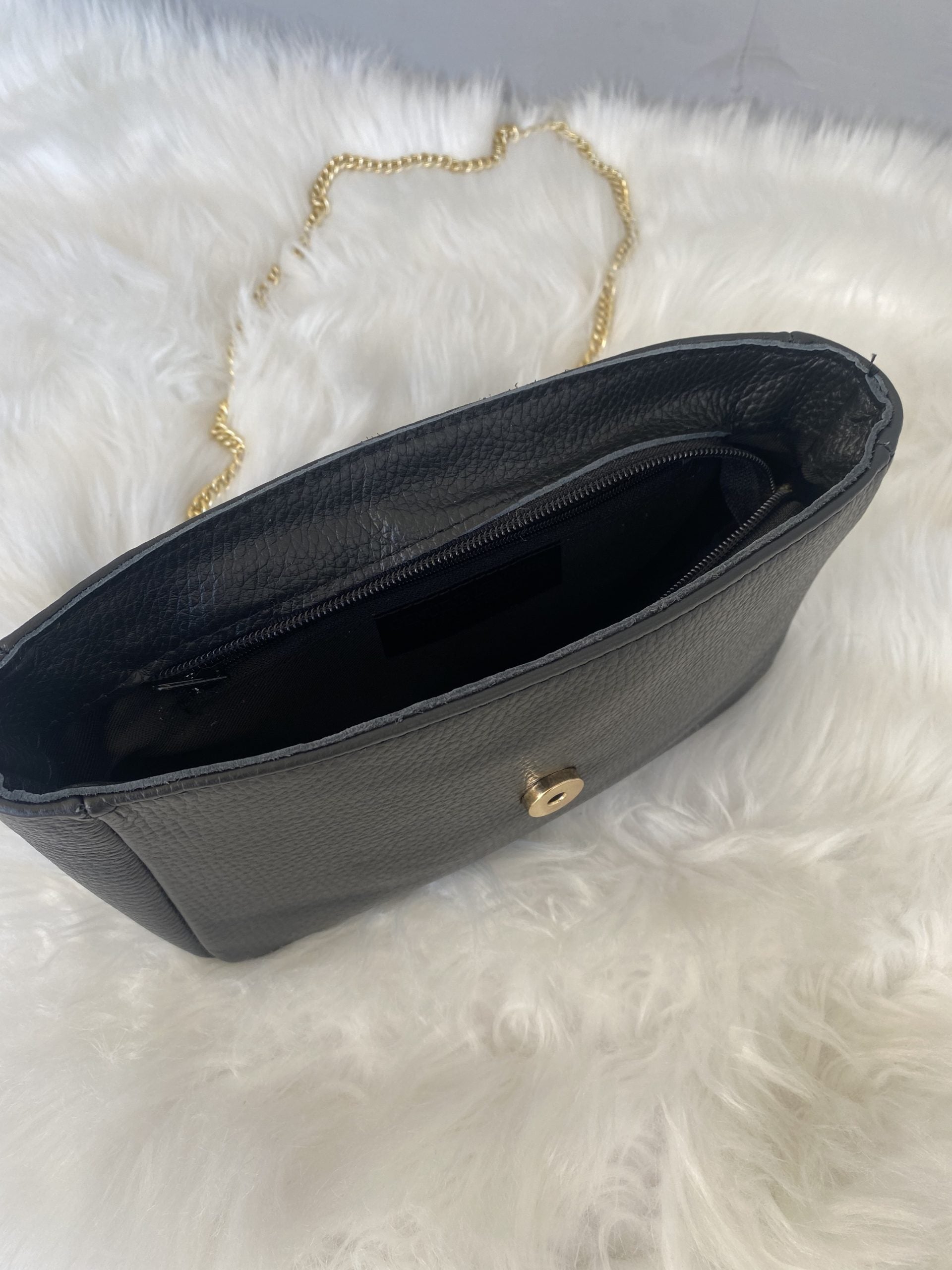 Borsa Vera Pelle Morsetto Dorato -Nero