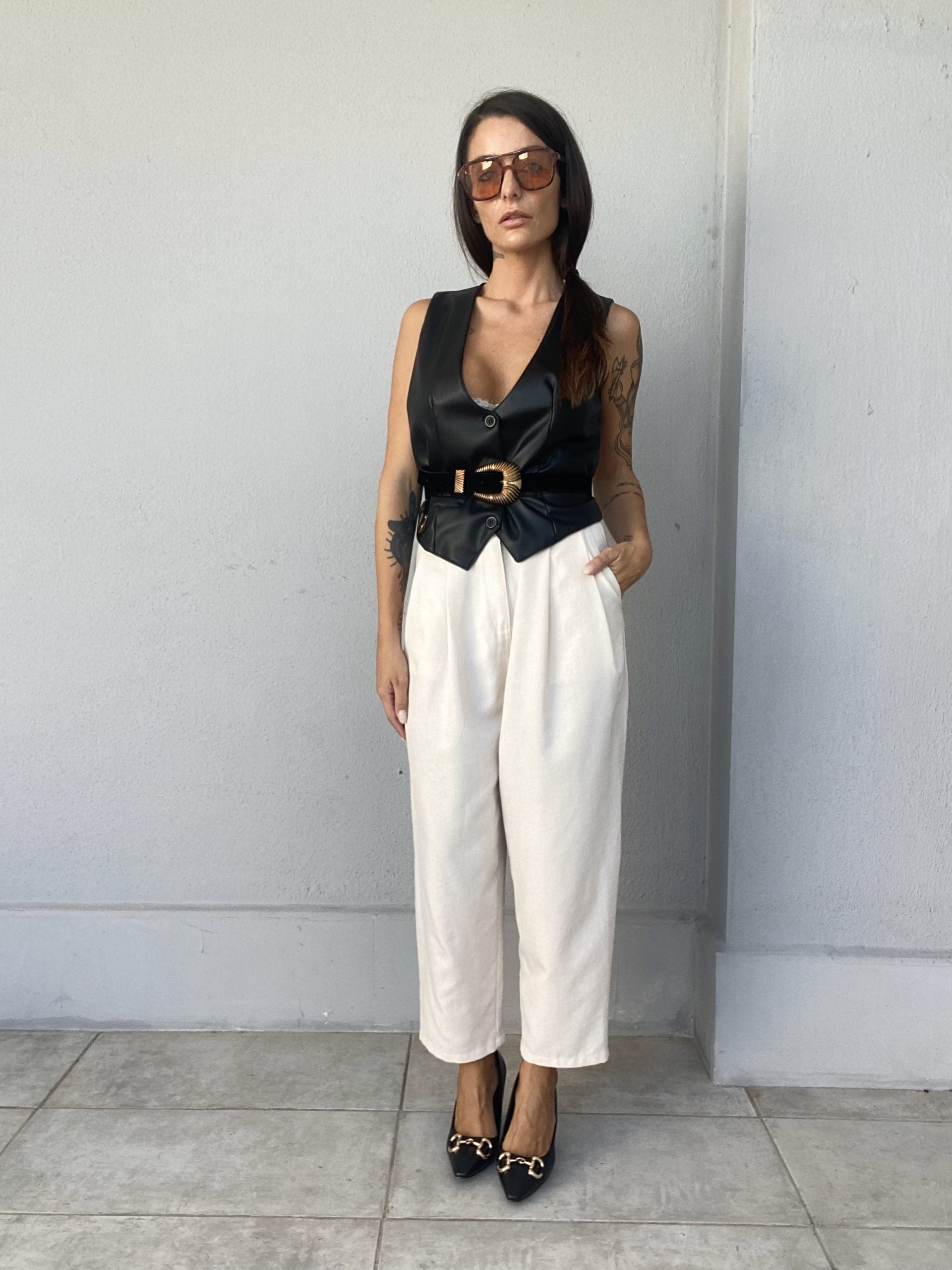 Gilet Completo Ecopelle- Nero