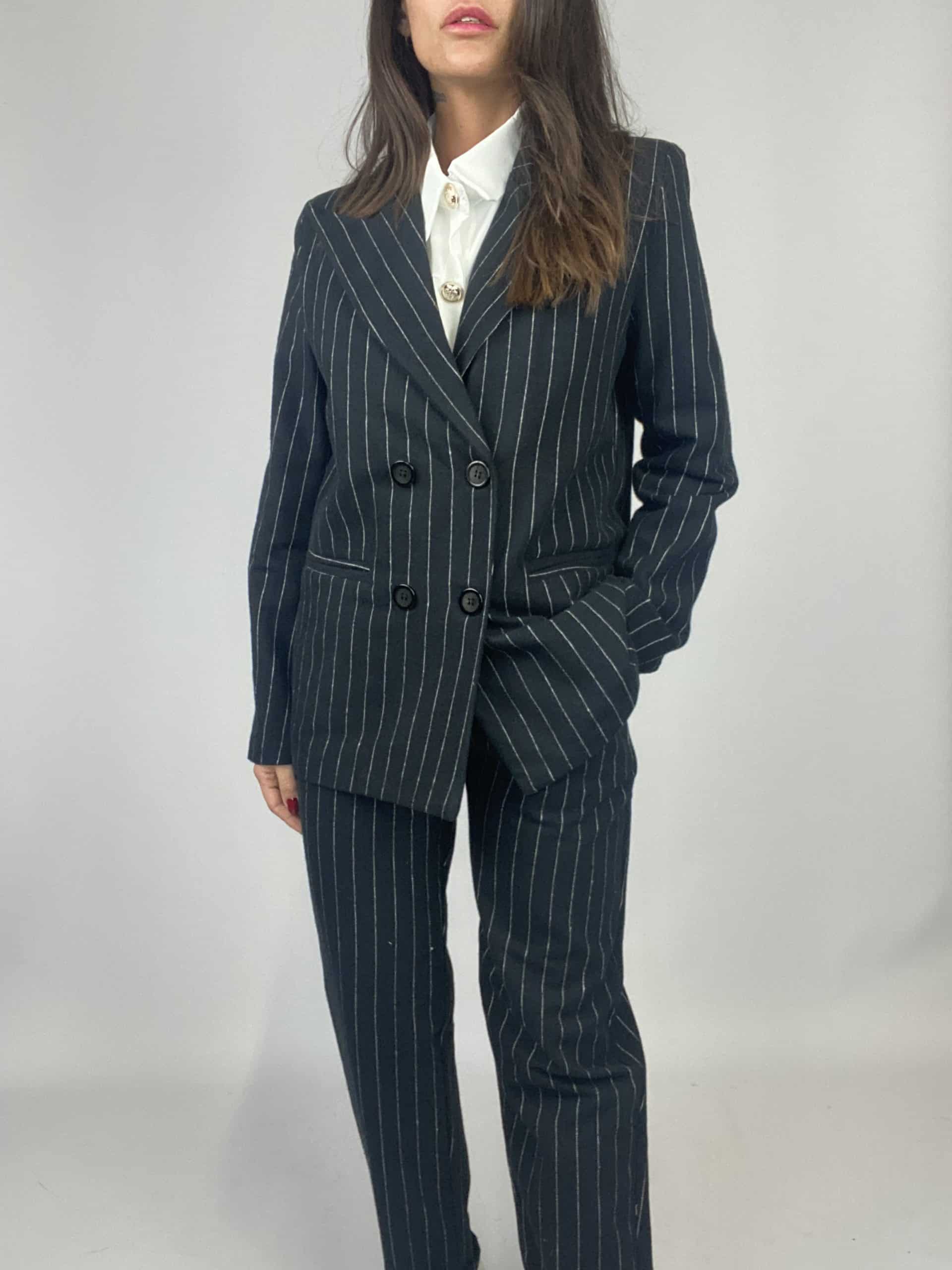 Blazer Completo Gessato Flanella - Nero