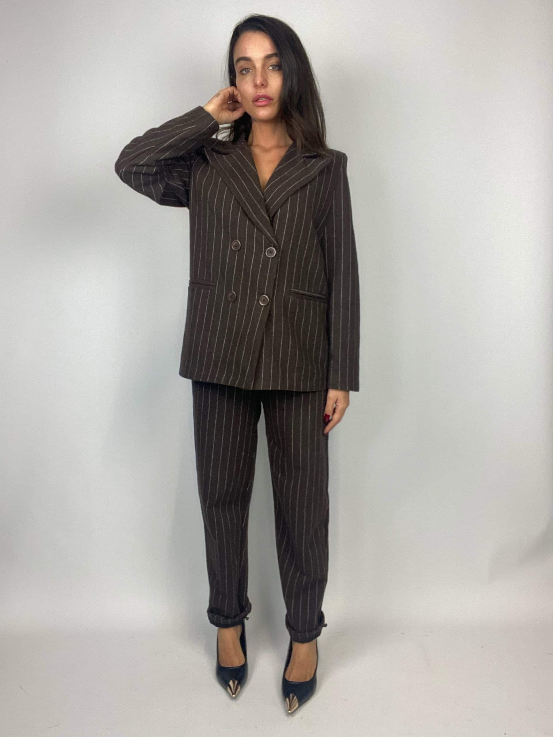 Blazer Completo Gessato Flanella - Marrone