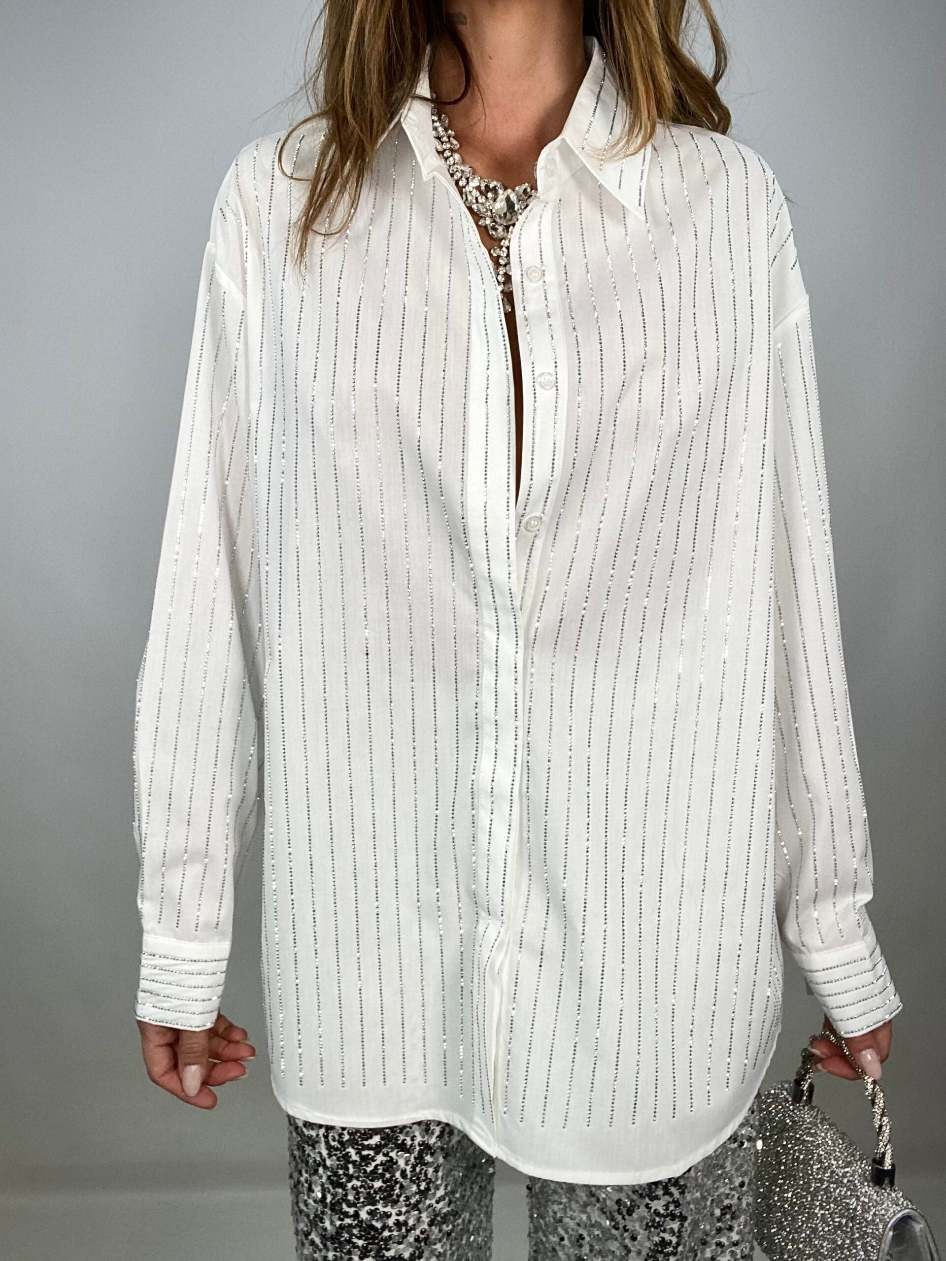 Camicia Over con Strass - Bianco