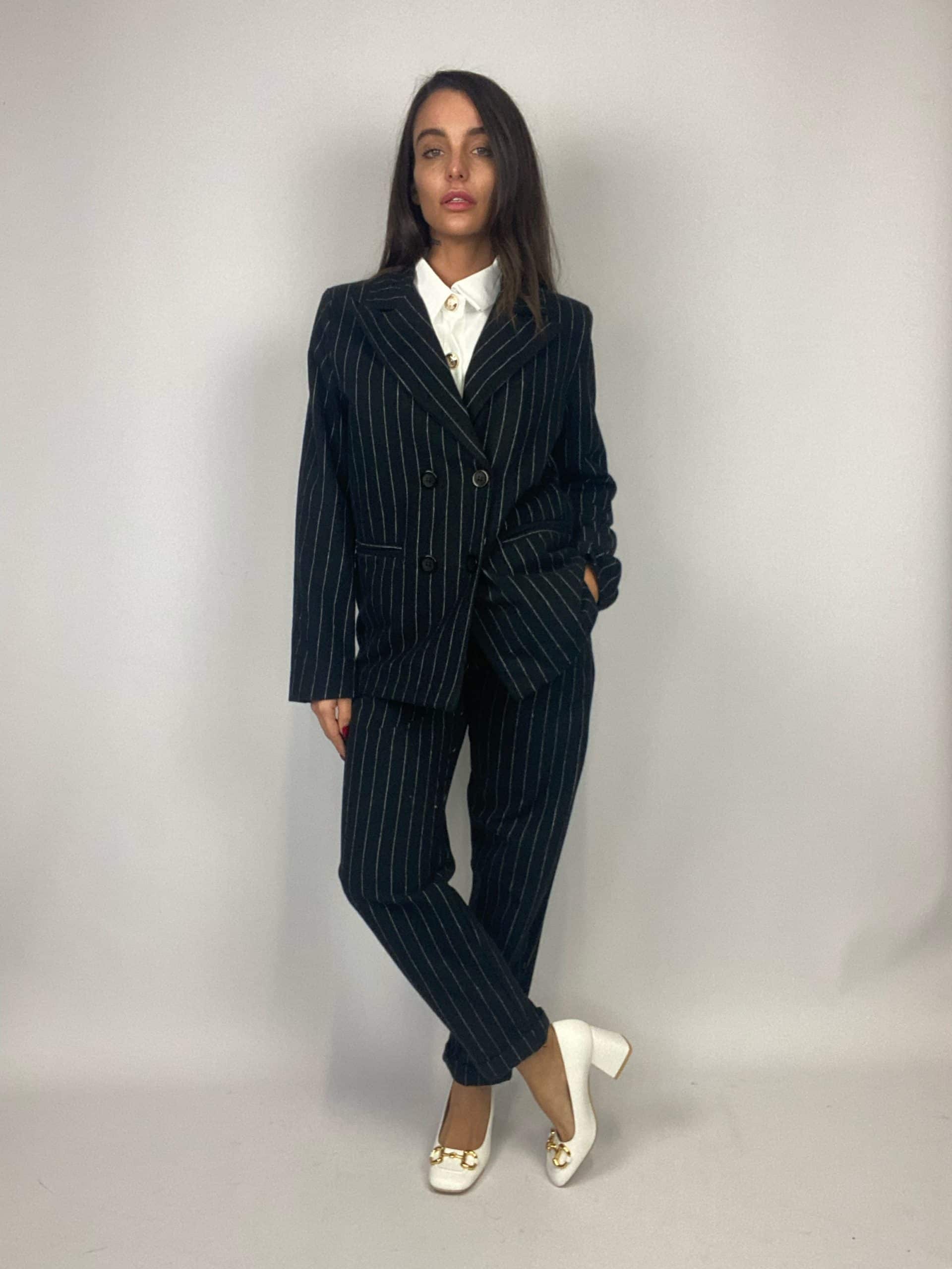 Blazer Completo Gessato Flanella - Nero