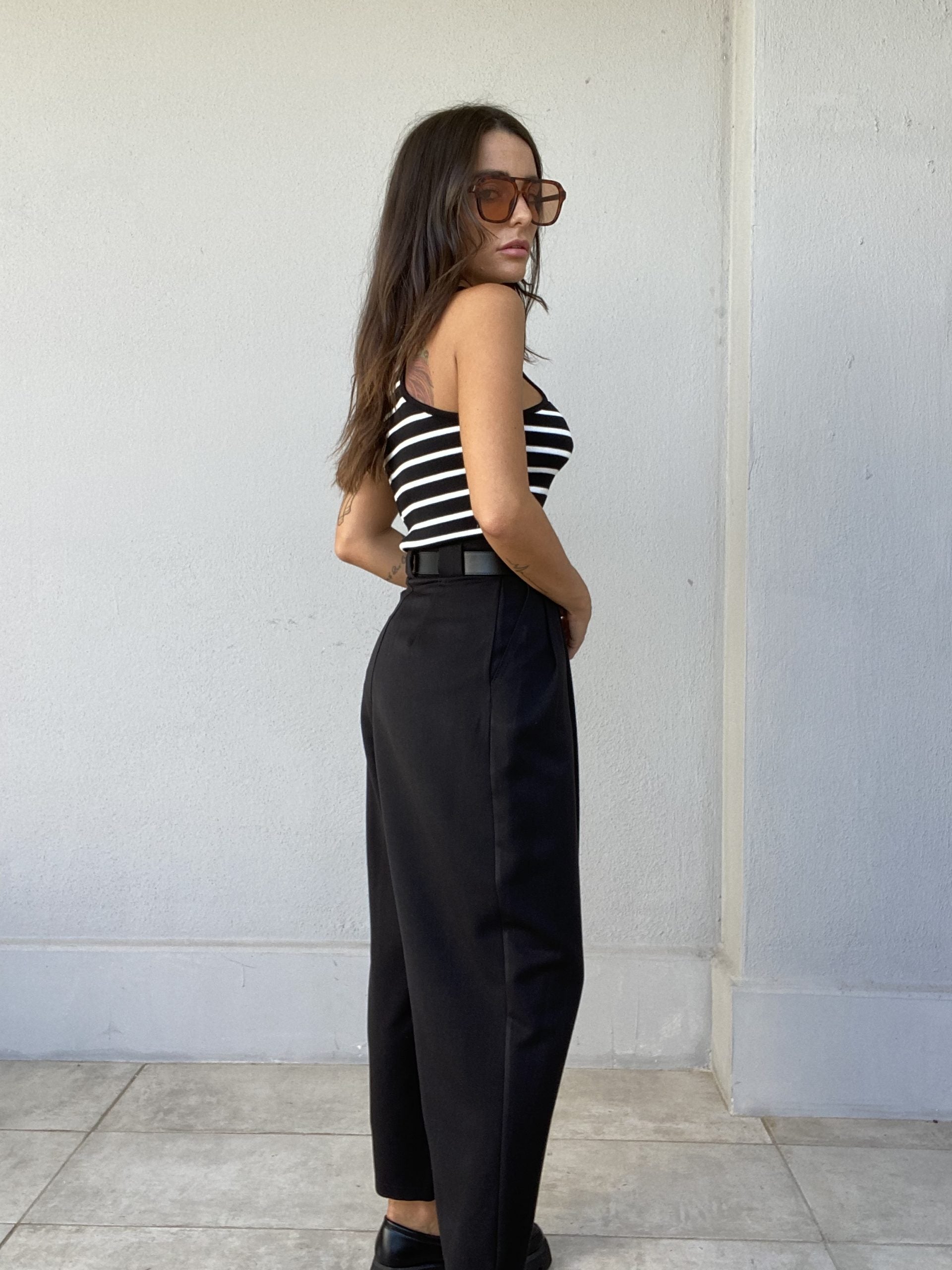 Top Costine Righe - Nero / Bianco