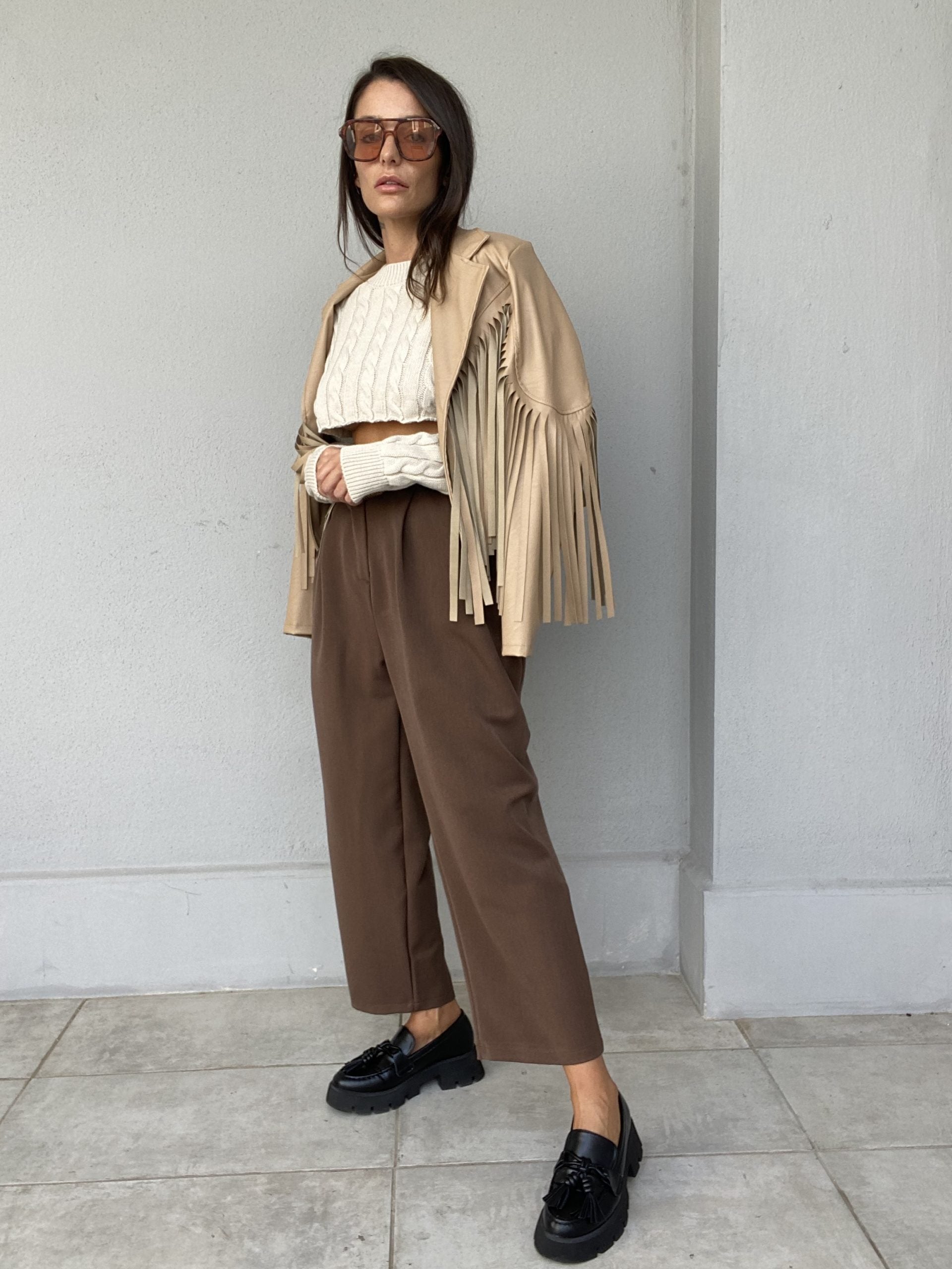 Chiodo Leather Frange - Cammello