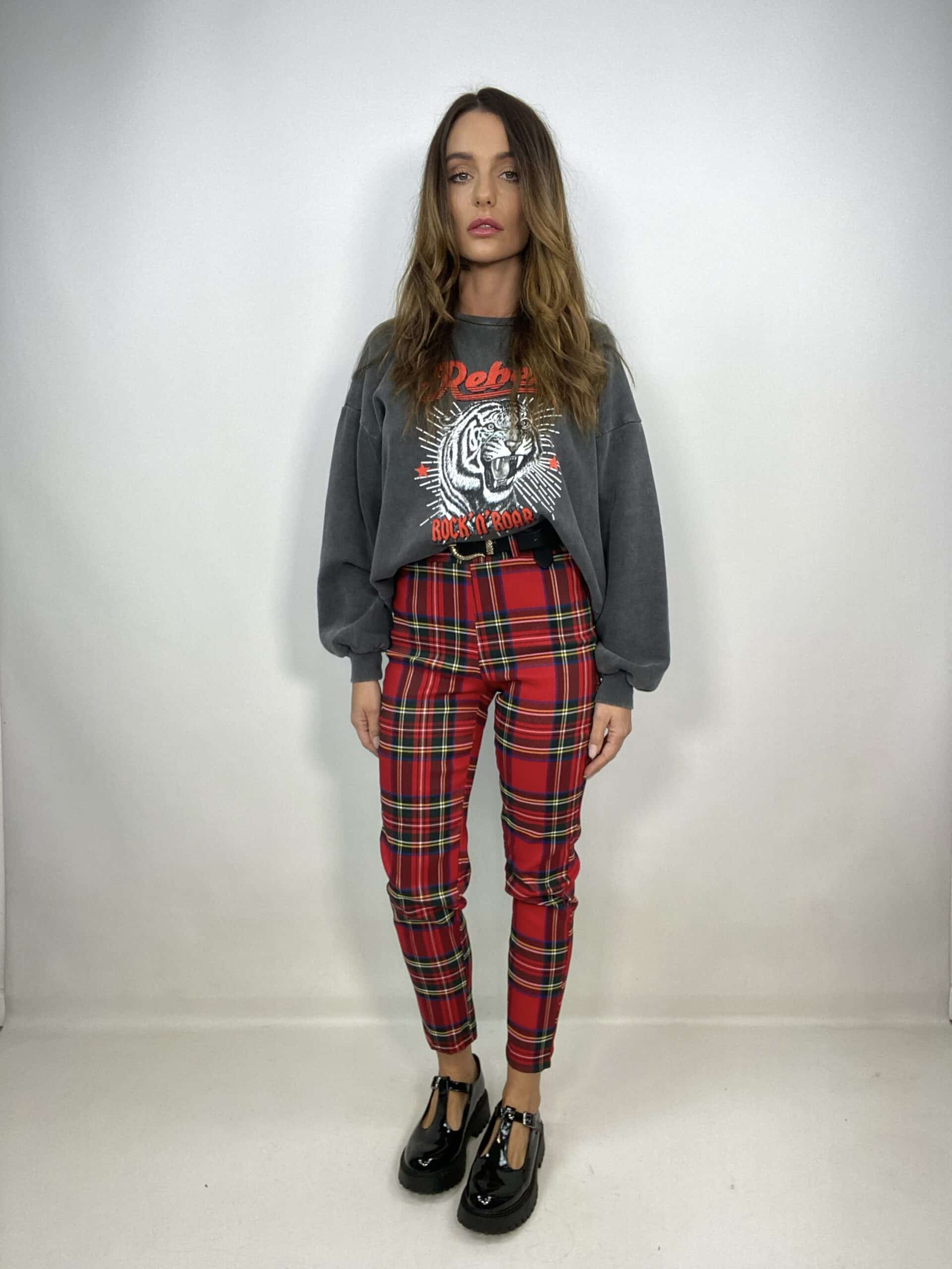 Pantaloni Tartan Skinny - Rosso