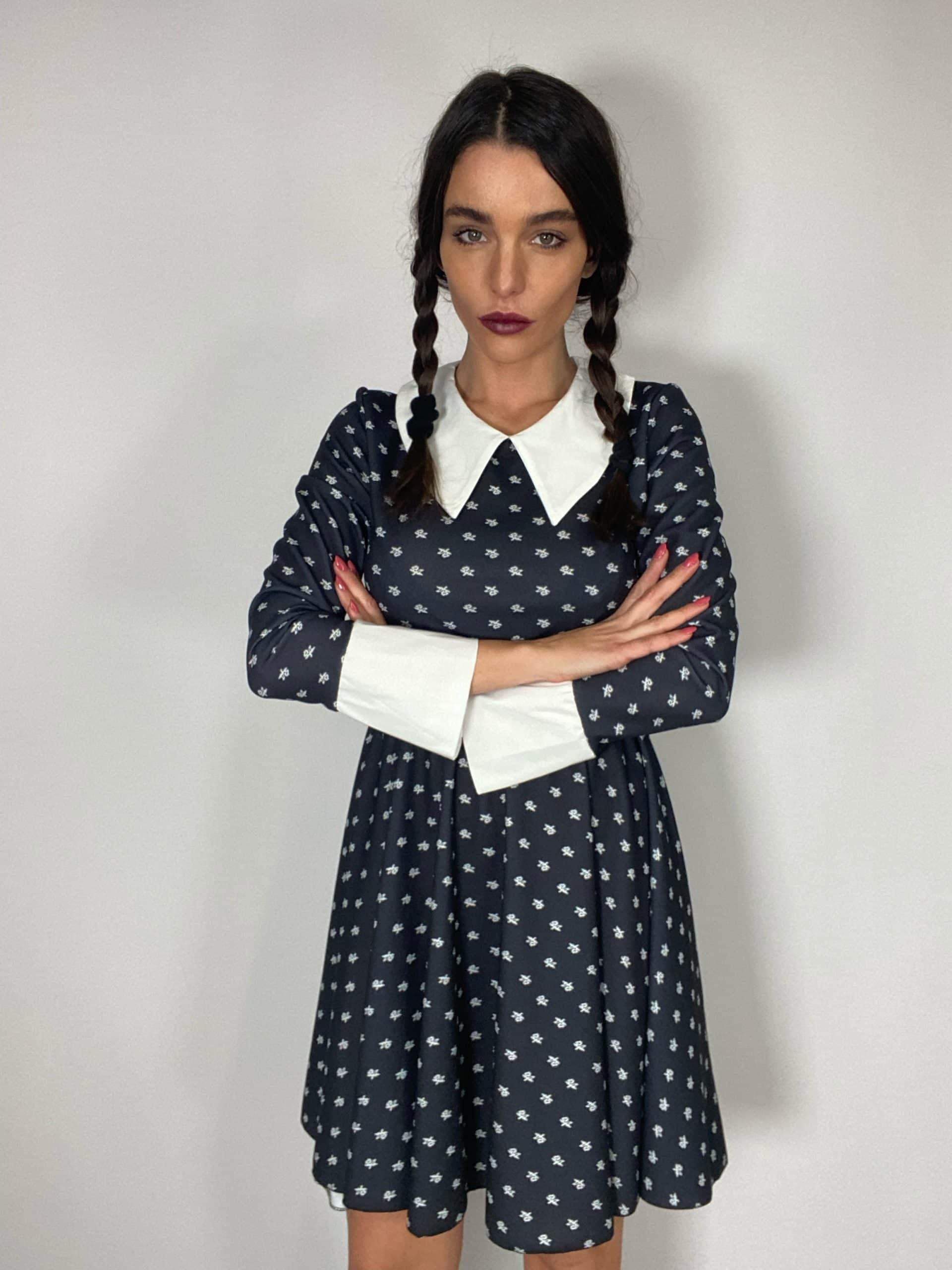 Vestito Colletto Mercoledì  - Nero Fantasia