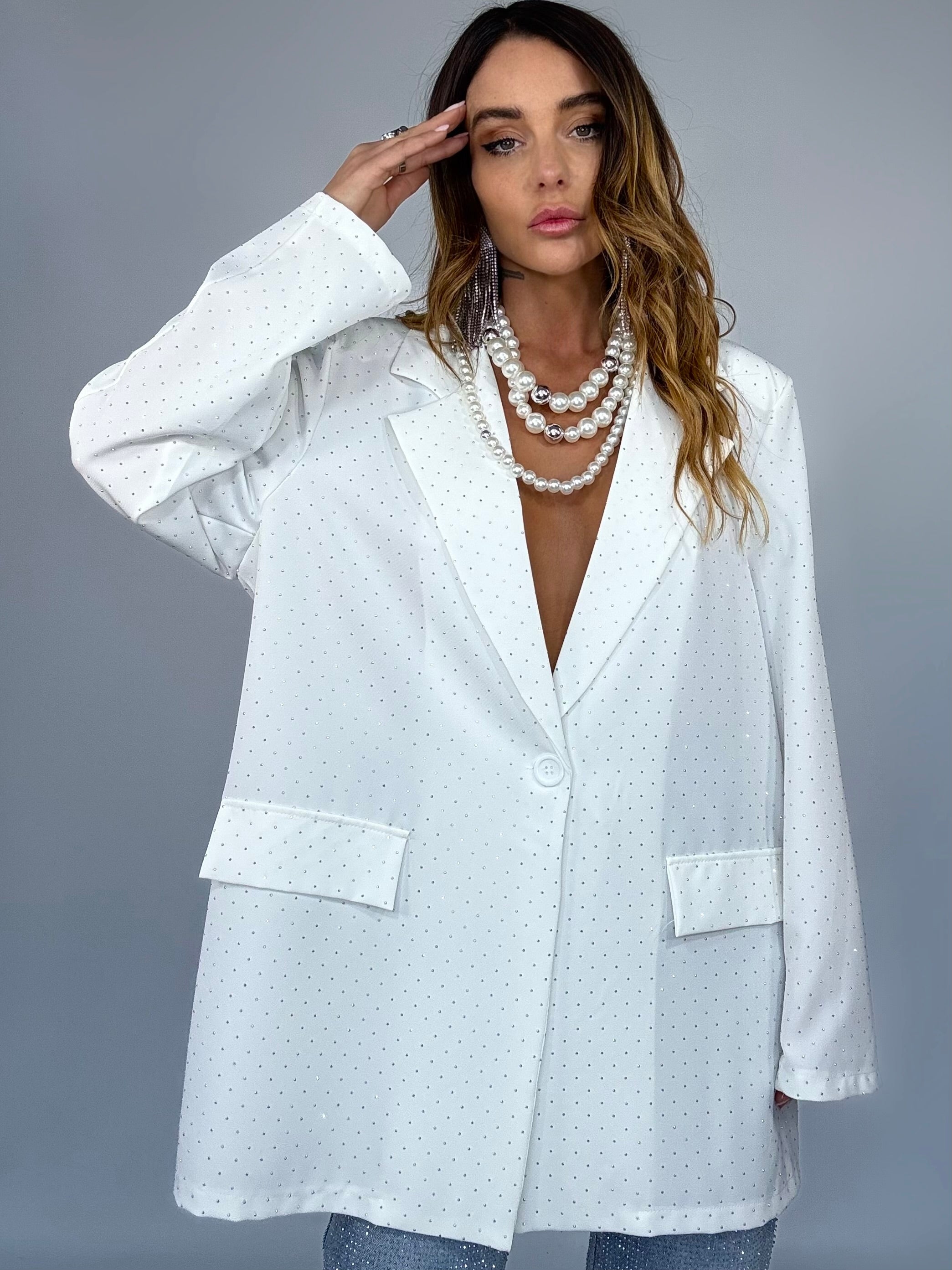 Blazer Super Over Strass - Bianco