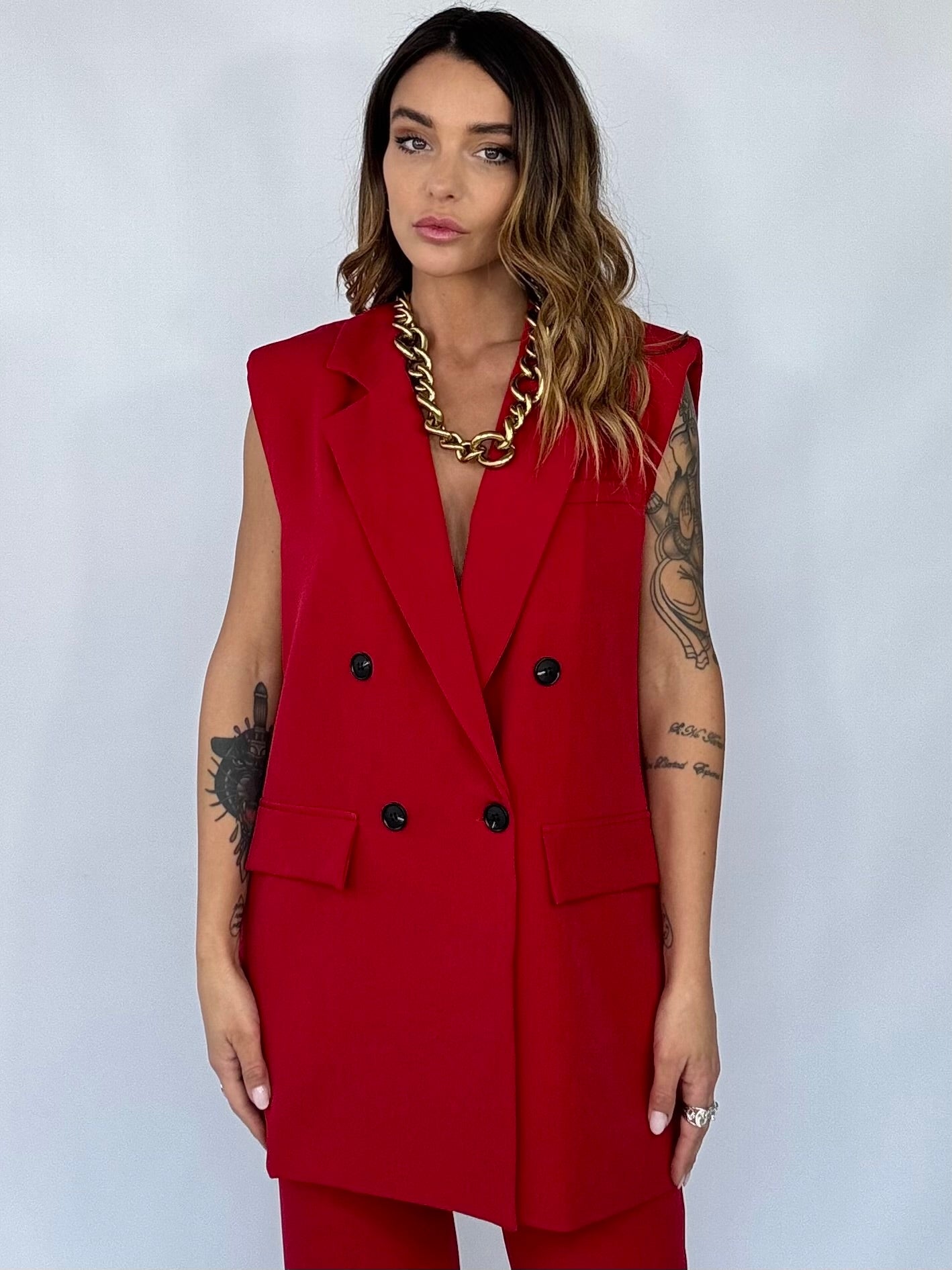 Completo Gilet Over e Pantaloni Pinces - Rosso