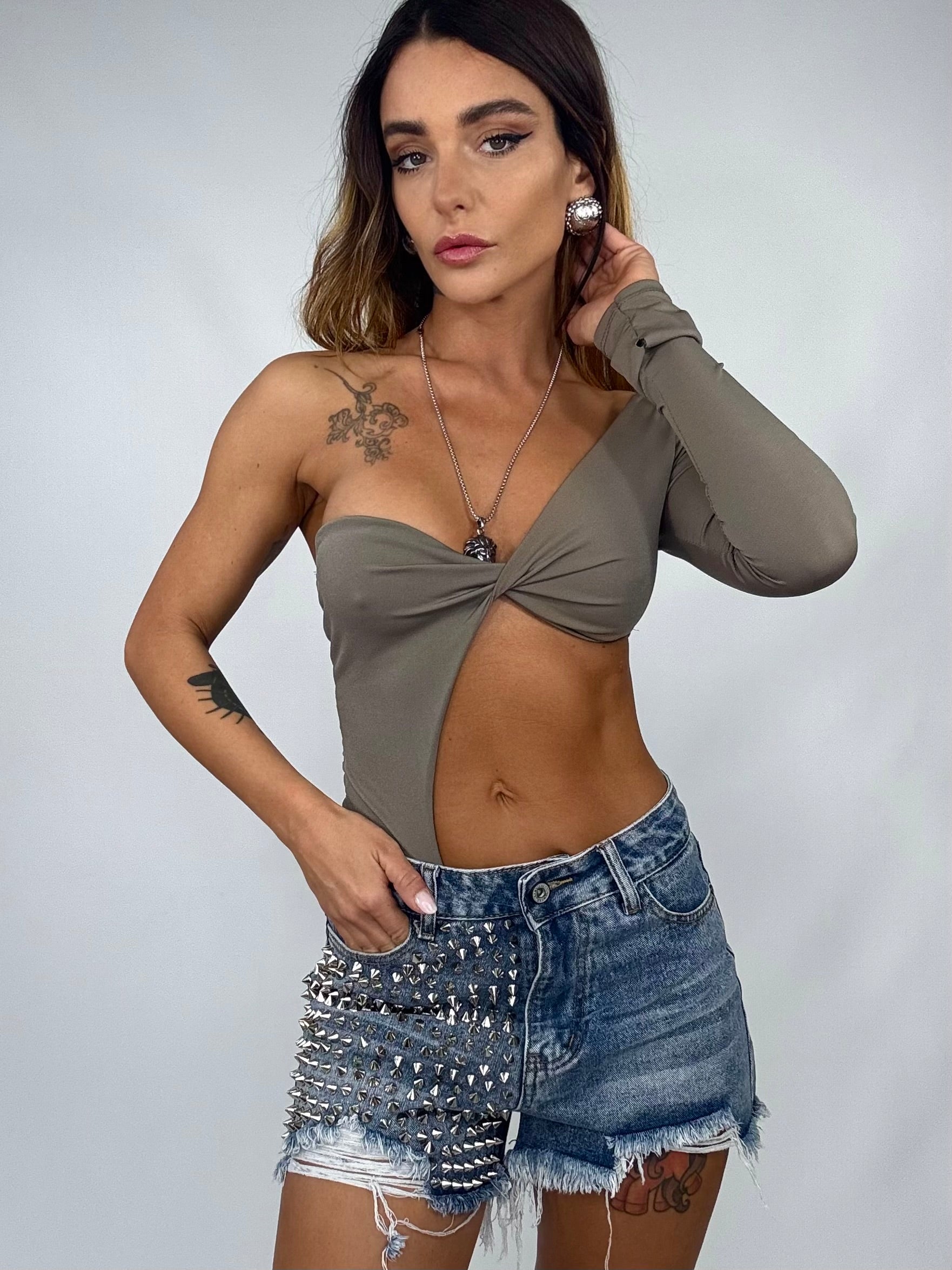 Shorts Denim con Borchie - Jeans