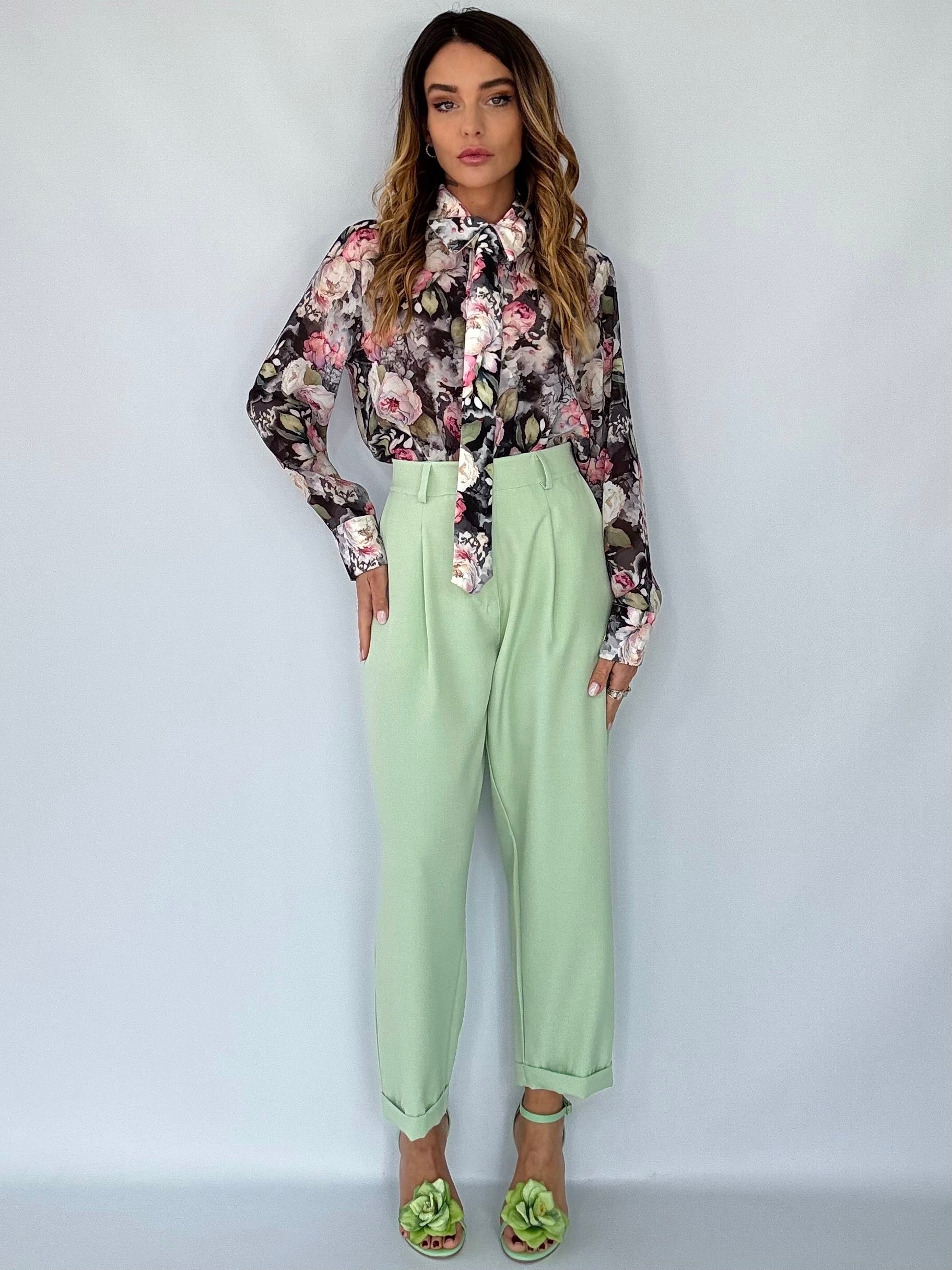 Camicia Flowers con Cravatta - Nero