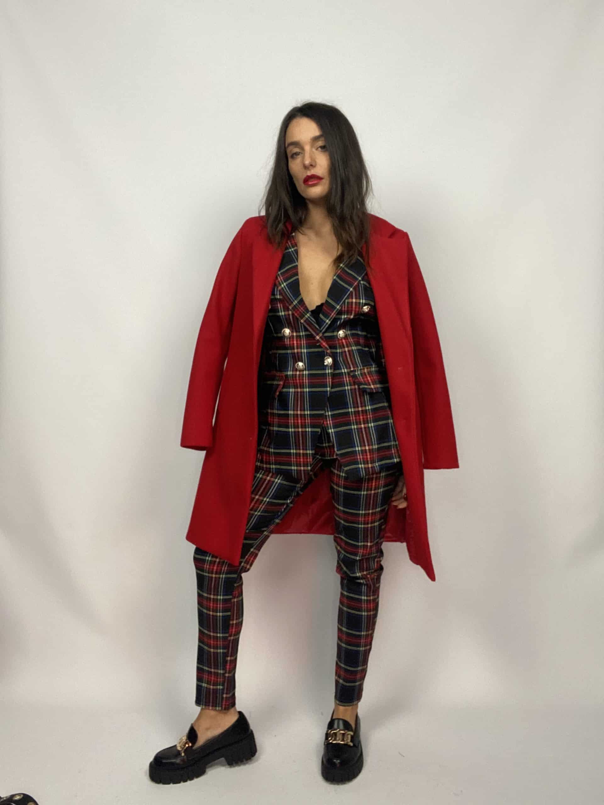Blazer Tartan Bottoni Gioiello - Nero