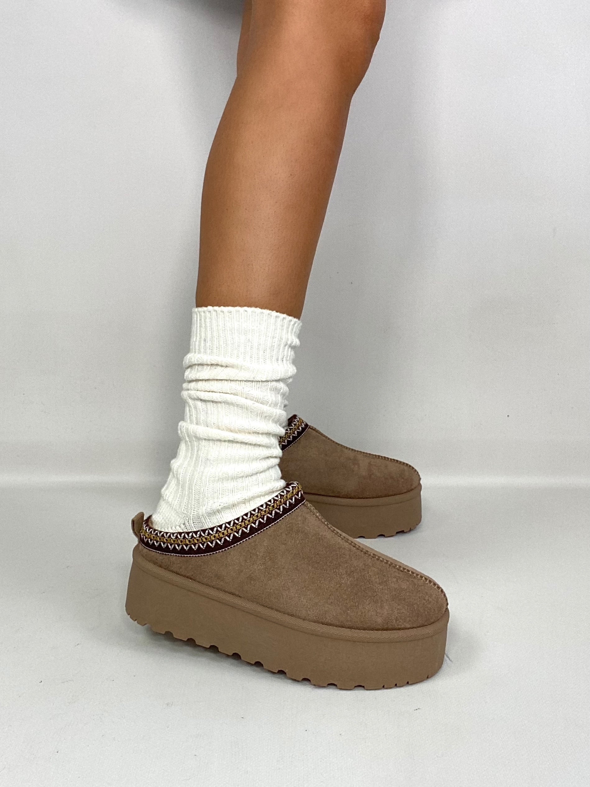 Sabot Platform con Pelo -Tortora.