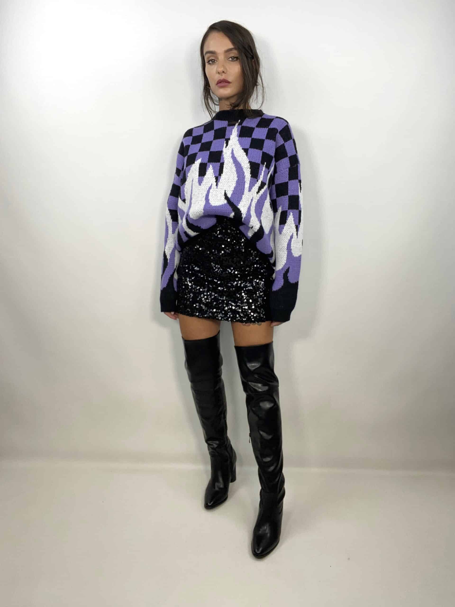 Pullover Con Scacchi e Fiamma - Giallo / Nero