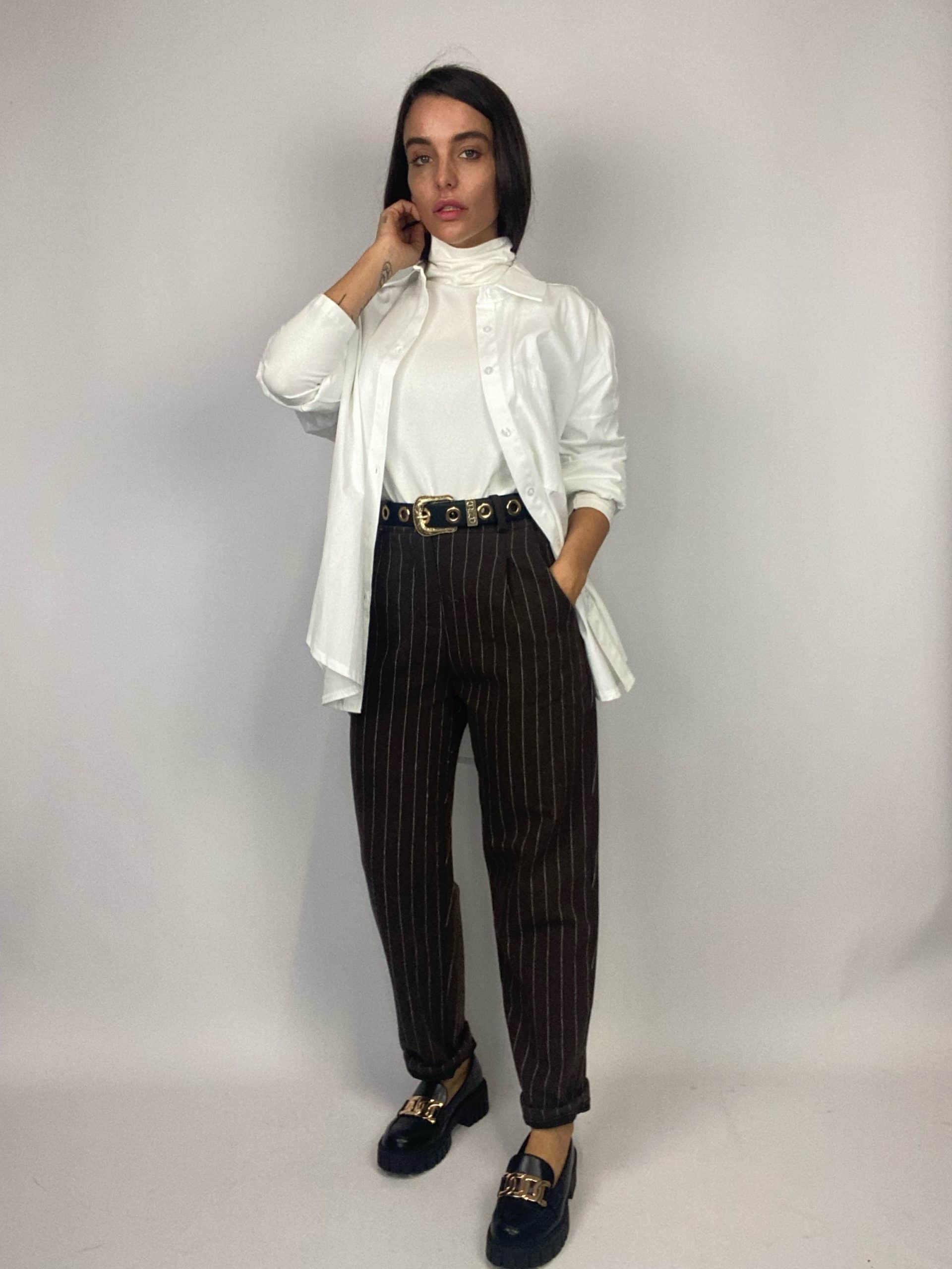 Pantaloni Completo Gessato Flanella - Marrone
