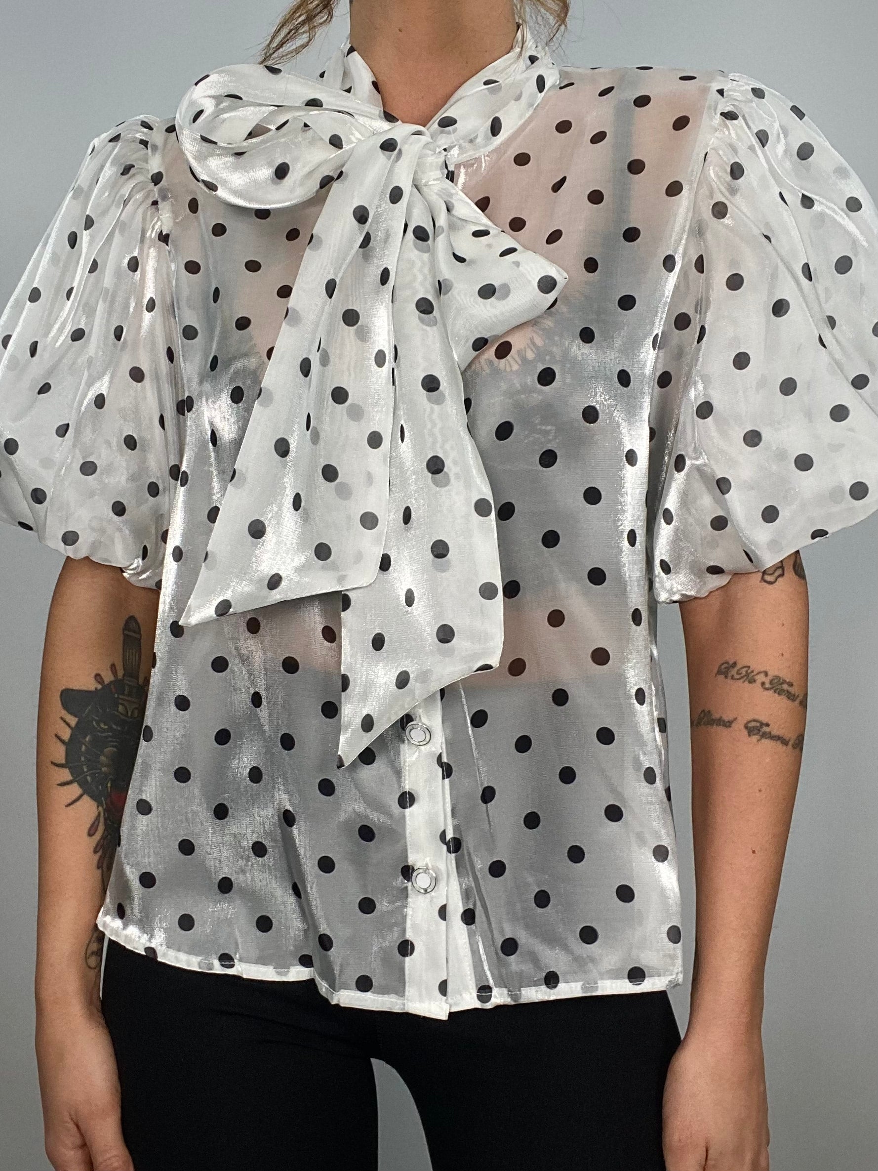 Camicia Pois con Fiocco - Bianco / Nero