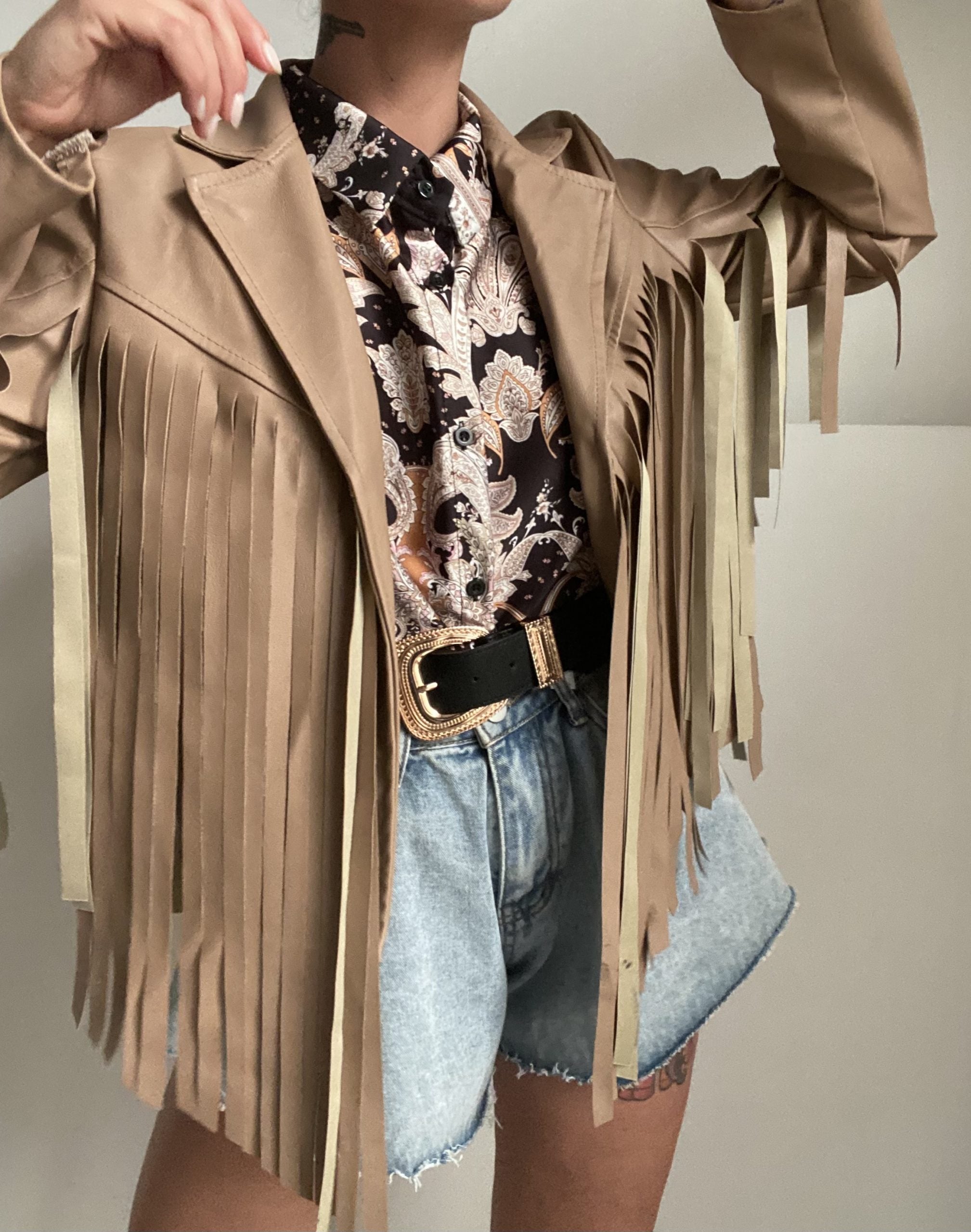 Chiodo Leather Frange - Cammello