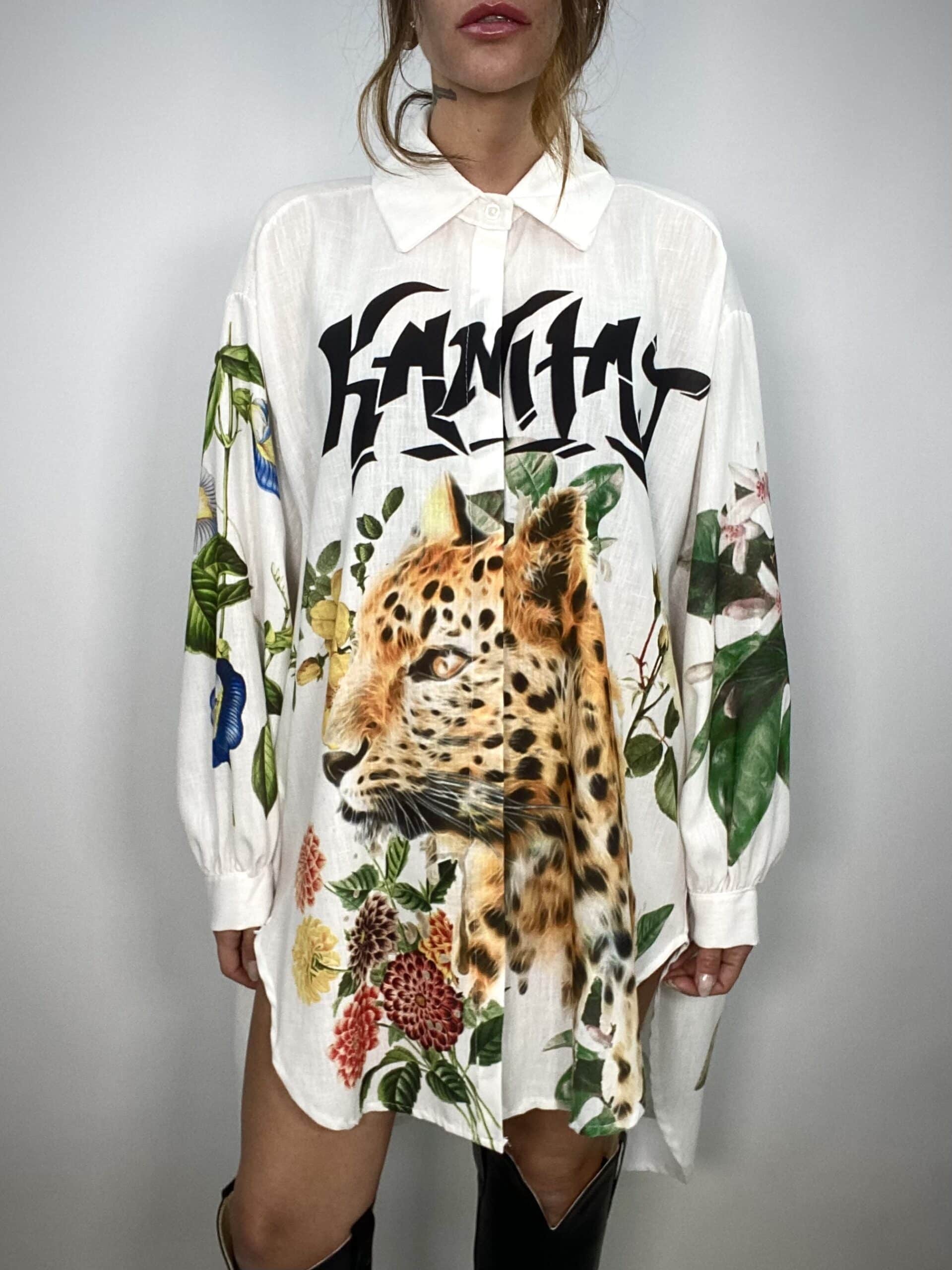 Maxi Camicia Stampa Leopardo - Bianco