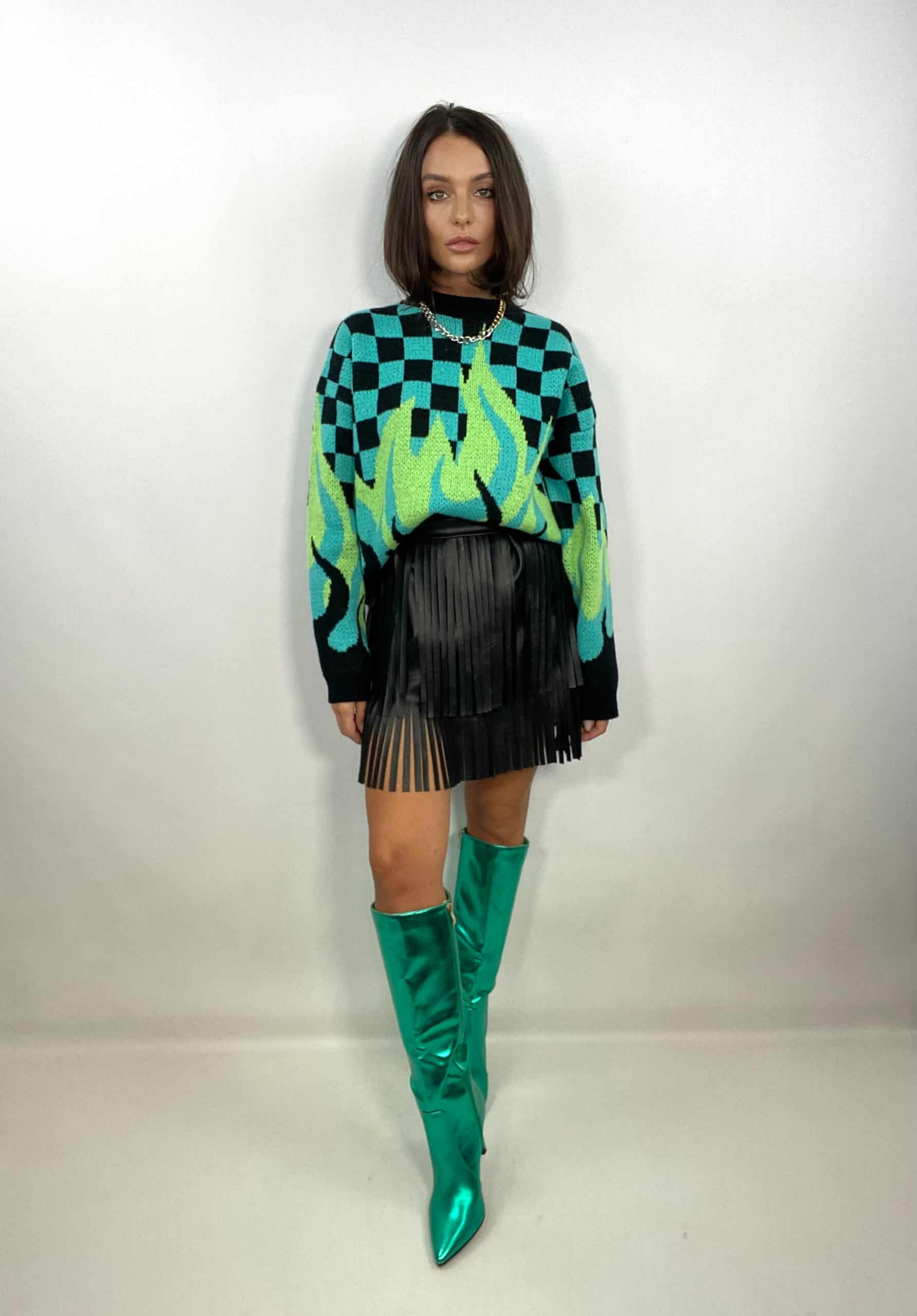 Pullover Con Scacchi e Fiamma - Giallo / Nero