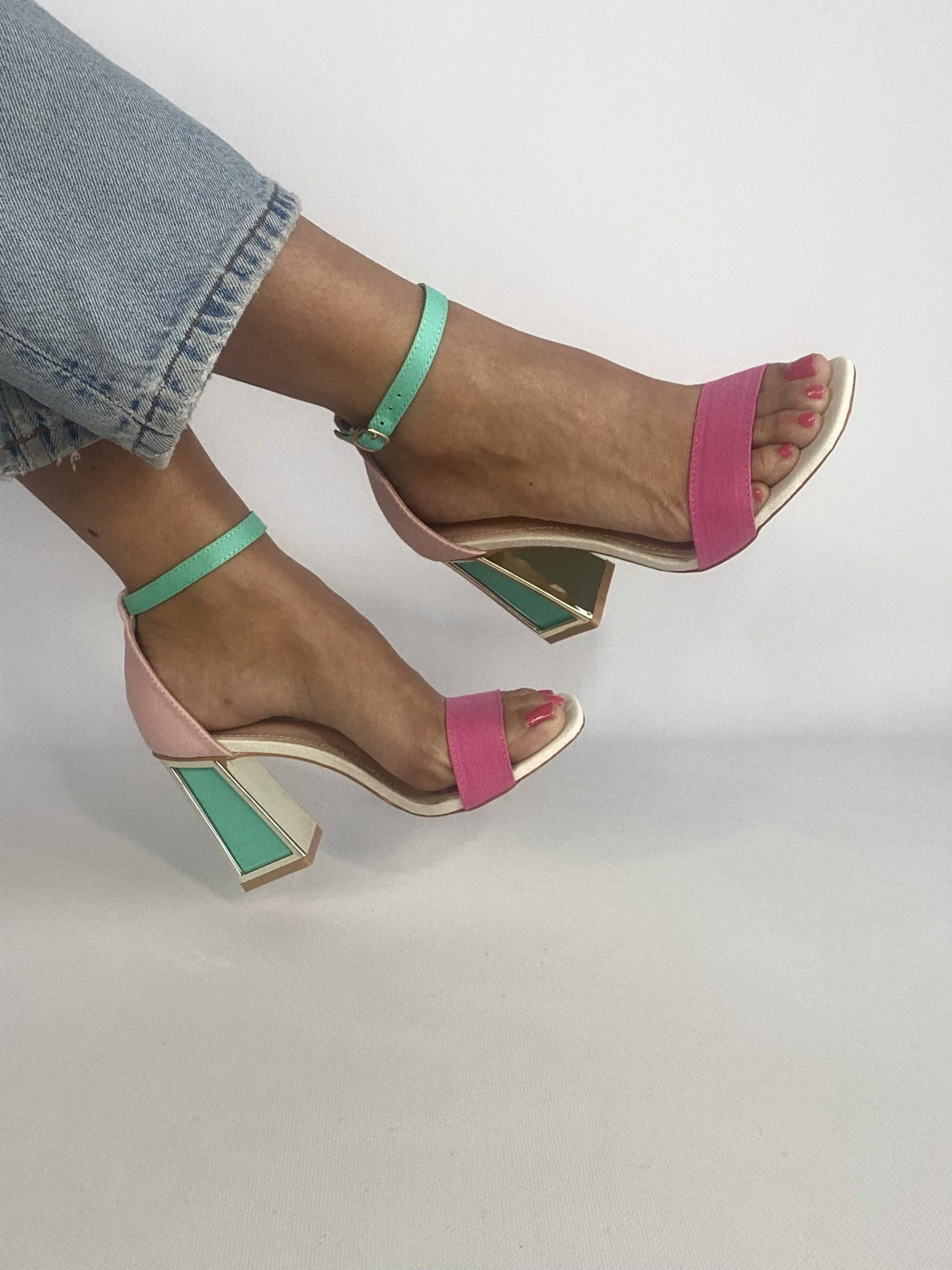 Sandali Multicolor  Amelie  - Camoscio Fucsia / Verde Acqua